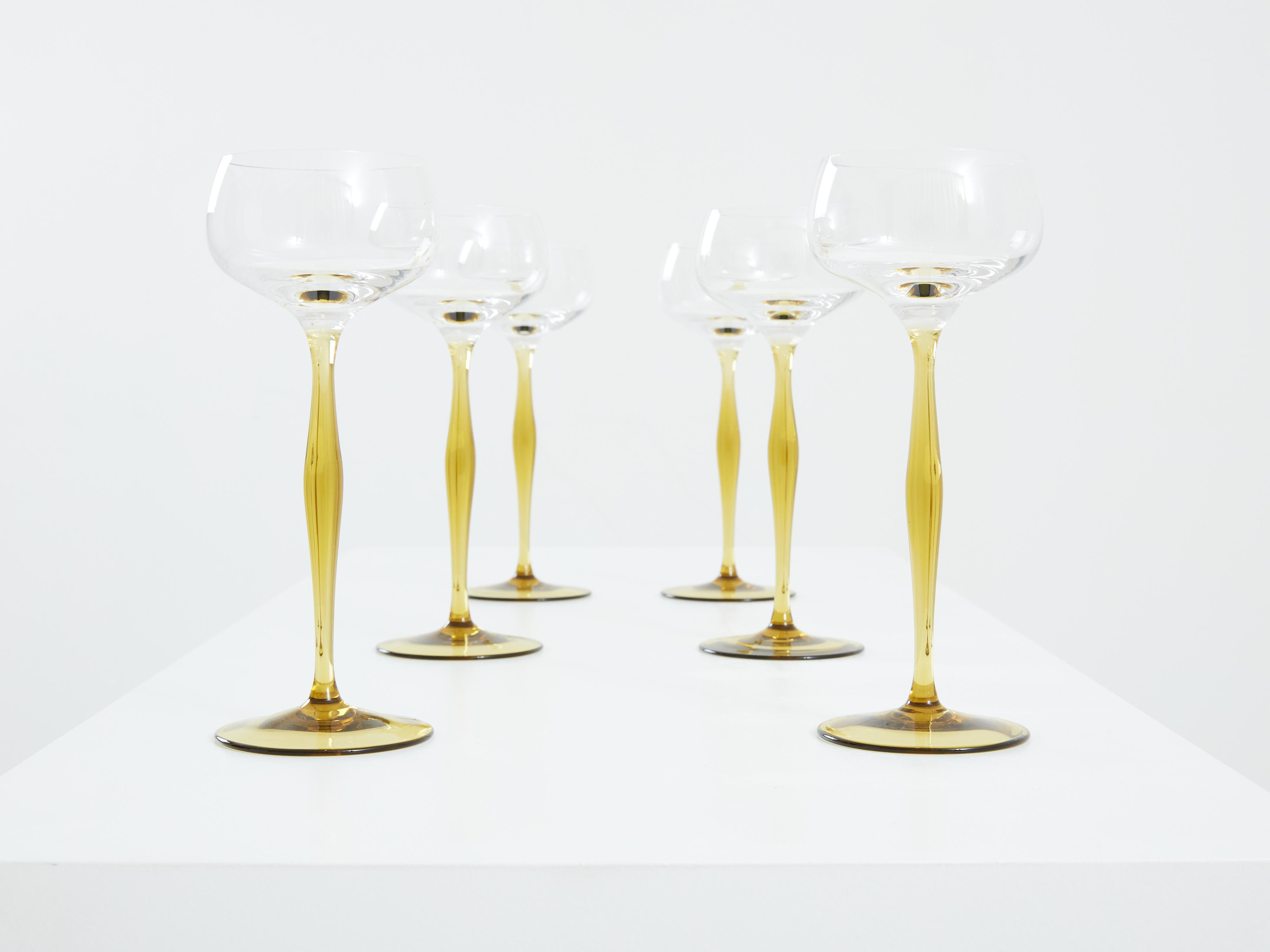 Glass Peter Behrens set of six Art Nouveau champagne glasses 1898 For Sale