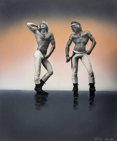 Retro Double Self Portrait on Glowing Peach Background