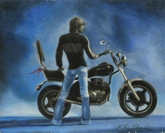 Portrait autoportrait avec une moto Honda