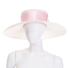 Peter Bettley London Cream Wide Brim Hat With Pink Satin Bow & Ribbon