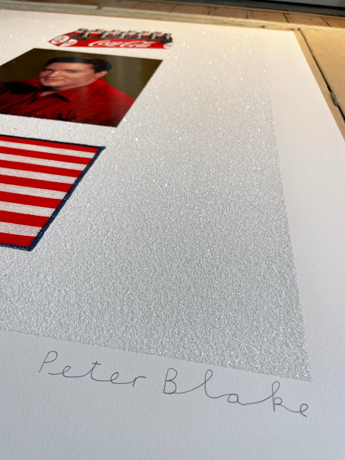Limited edition of 150. Three American icons: the stars and stripes, Elvis Presley and Coca Cola are combined to create American Trilogy, a classic pop art image by Sir Peter Blake.American Trilogy celebrates the roots of Pop Art; featuring imagery