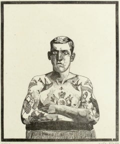 Peter Blake portfolio d'œuvres d'art pop en gravure sur bois sur papier japonais d'un homme tatoué