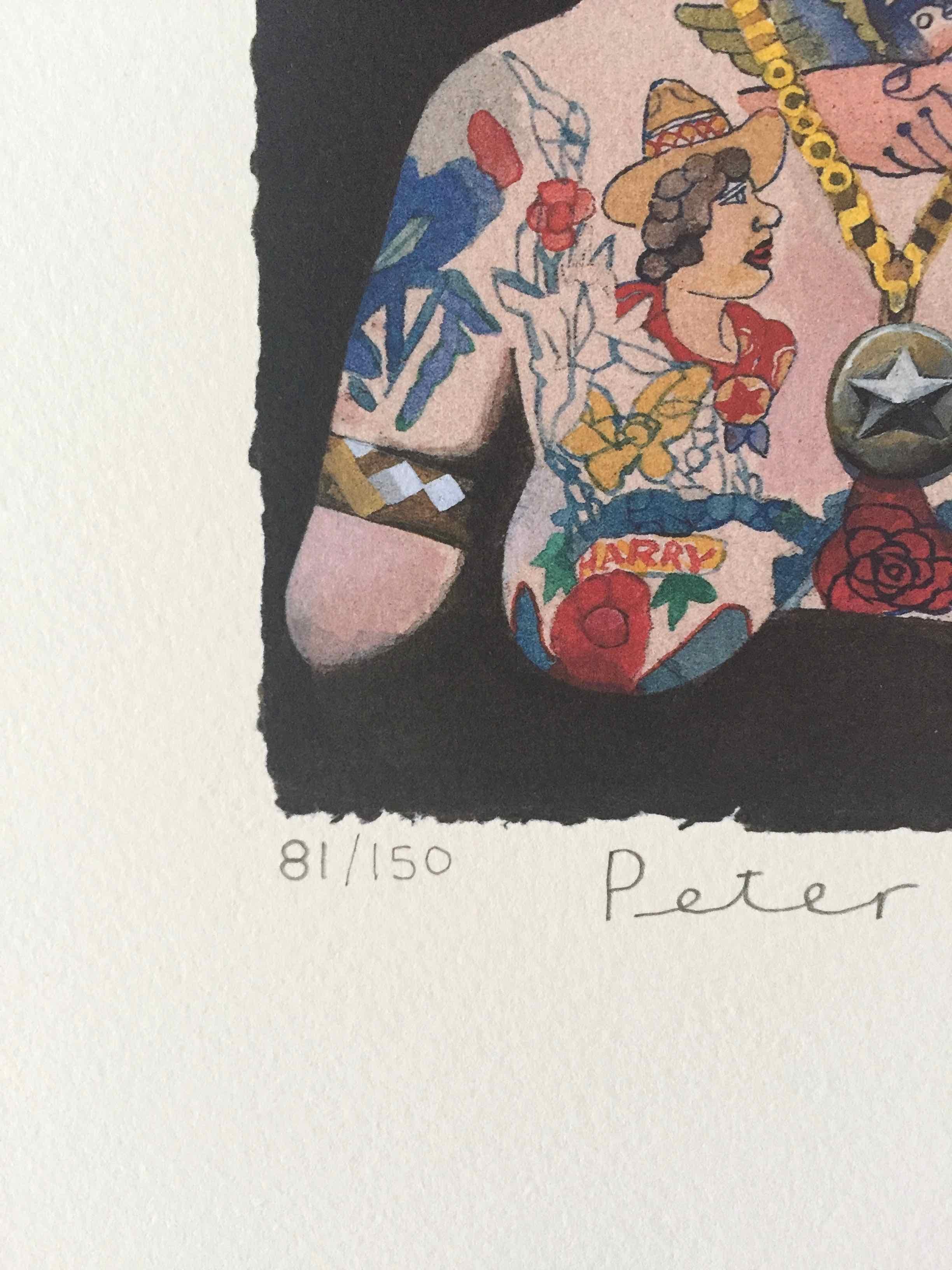 Tattooed People, Doris, 2015, Archival limited edition inkjet print on photo rag satin paper, Edition 81/150, 11 × 8 3/10 in, 28 × 21 cm, signed and numbered by Sir Peter Blake (unframed)

Widely regarded as the godfather of British Pop art and the