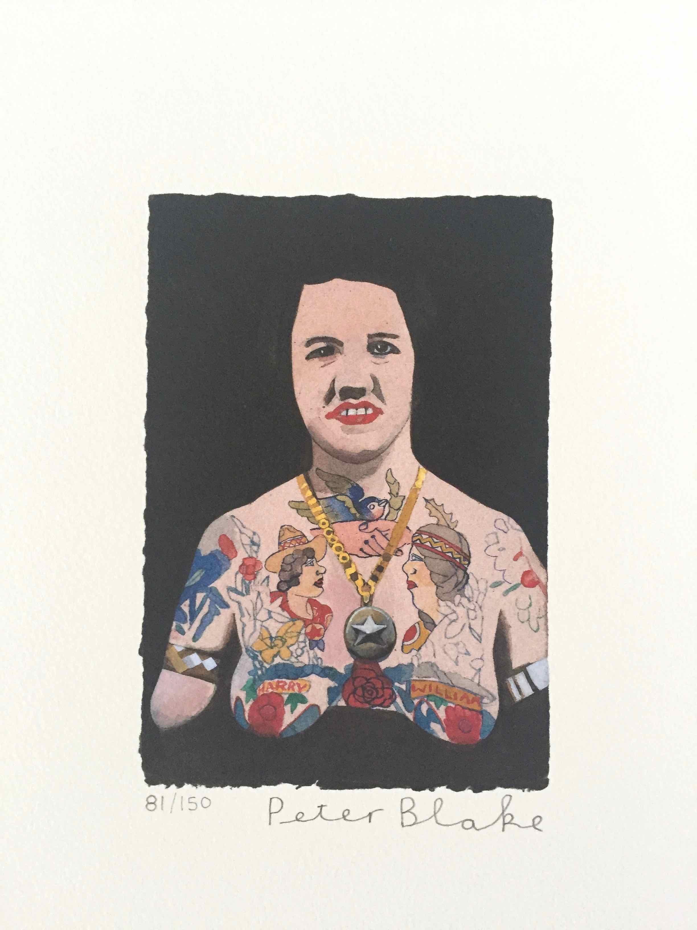 Tattooed People, Doris, 2015, Archival limited edition inkjet print on photo rag satin paper, Edition 81/150, 11 × 8 3/10 in, 28 × 21 cm, signed and numbered by Sir Peter Blake (unframed)

Widely regarded as the godfather of British Pop art and the