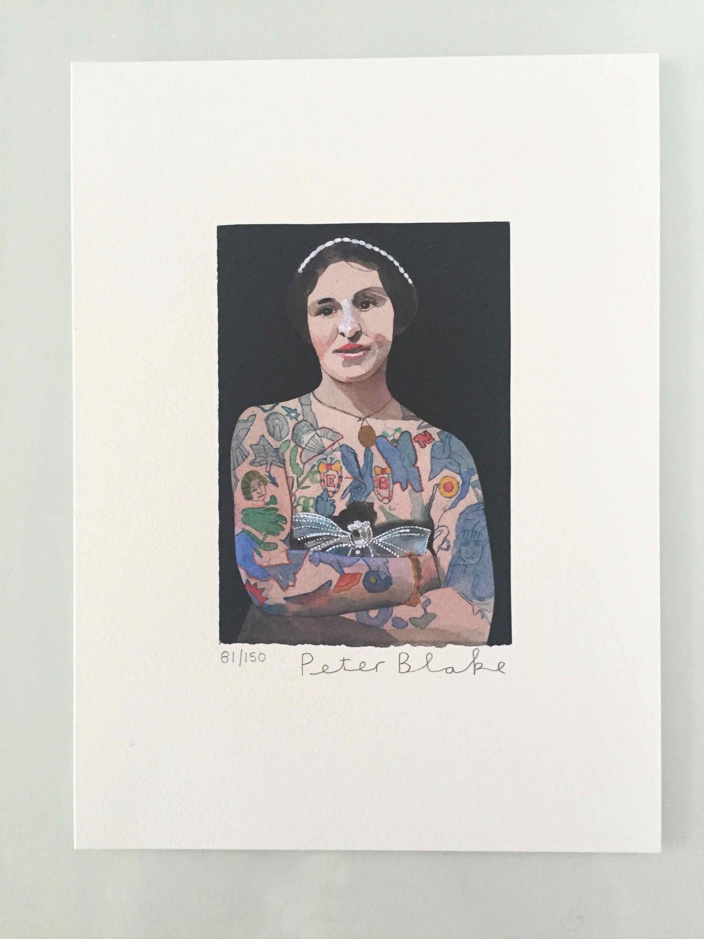 Tattooed People, Emily, 2015, Archival limited edition inkjet print on photo rag satin paper, Edition 80/150, 11 × 8 3/10 in, 28 × 21 cm, signed and numbered by Sir Peter Blake (unframed)

Widely regarded as the godfather of British Pop art and the