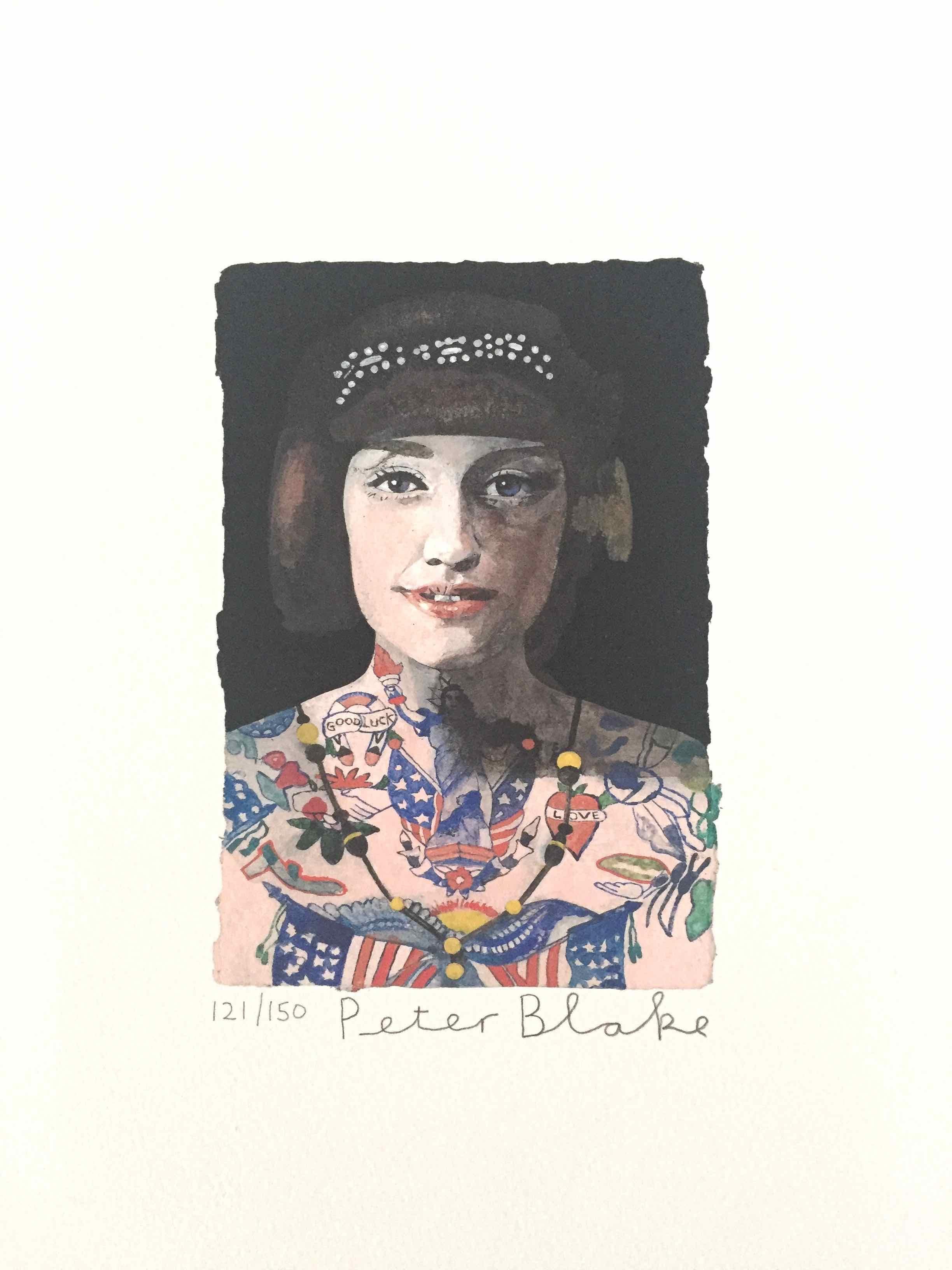 Tattooed People, Grace, 2015, Archival limited edition inkjet print on photo rag satin paper, Edition 121/150, 11 × 8 3/10 in, 28 × 21 cm, signed and numbered by Sir Peter Blake (unframed)

Widely regarded as the godfather of British Pop art and the