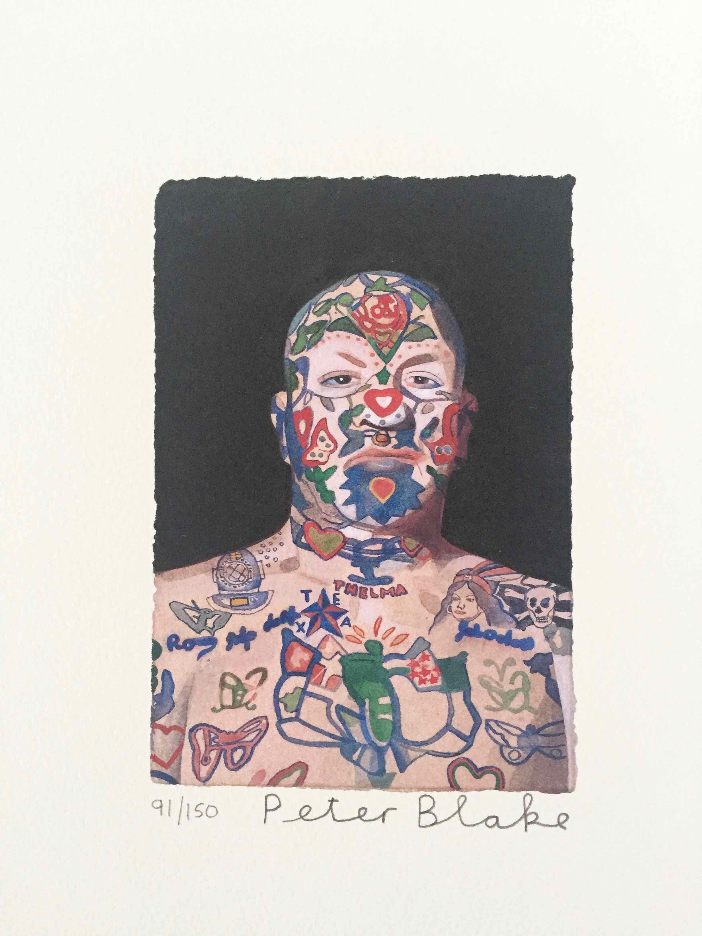 Tattooed People, Ron, 2015, Archival limited edition inkjet print on photo rag satin paper, Edition 91/150, 11 × 8 3/10 in, 28 × 21 cm, signed and numbered by Sir Peter Blake (unframed)

Widely regarded as the godfather of British Pop art and the