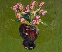 Tulpenvaas Tulips in Vase Oil Painting on Panel Framed Still Life In Stock