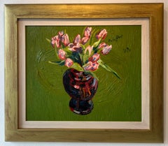 Tulpen in Vaas Tulips in Vase Oil Painting on Panel Framed Still Life In Stock