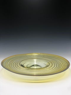 Yellow Hand Blown Studio Art Glass Plate Sculpture by Peter Bramhall