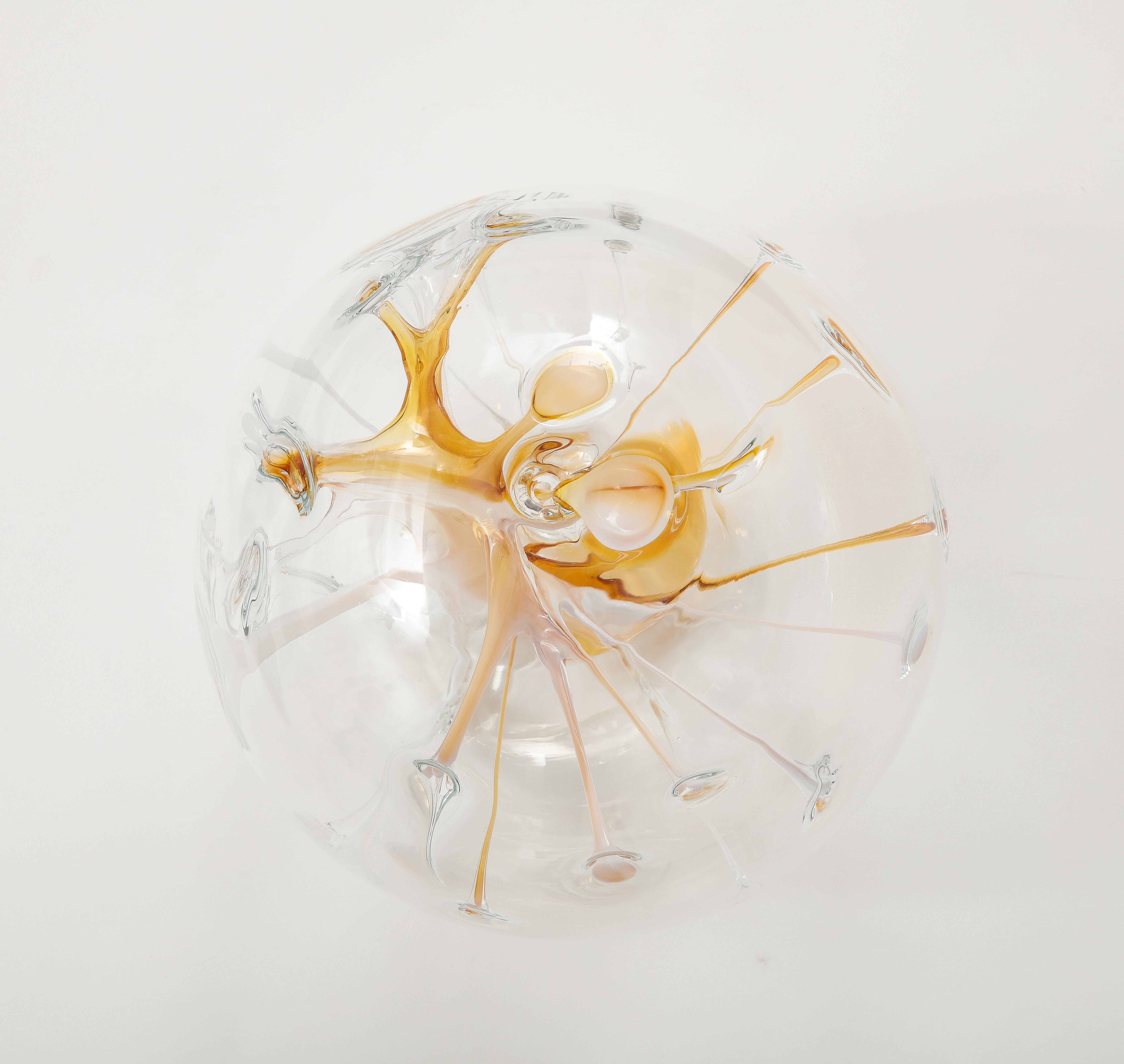 Peter Bramhall Amber, Clear Glass Orb For Sale 3