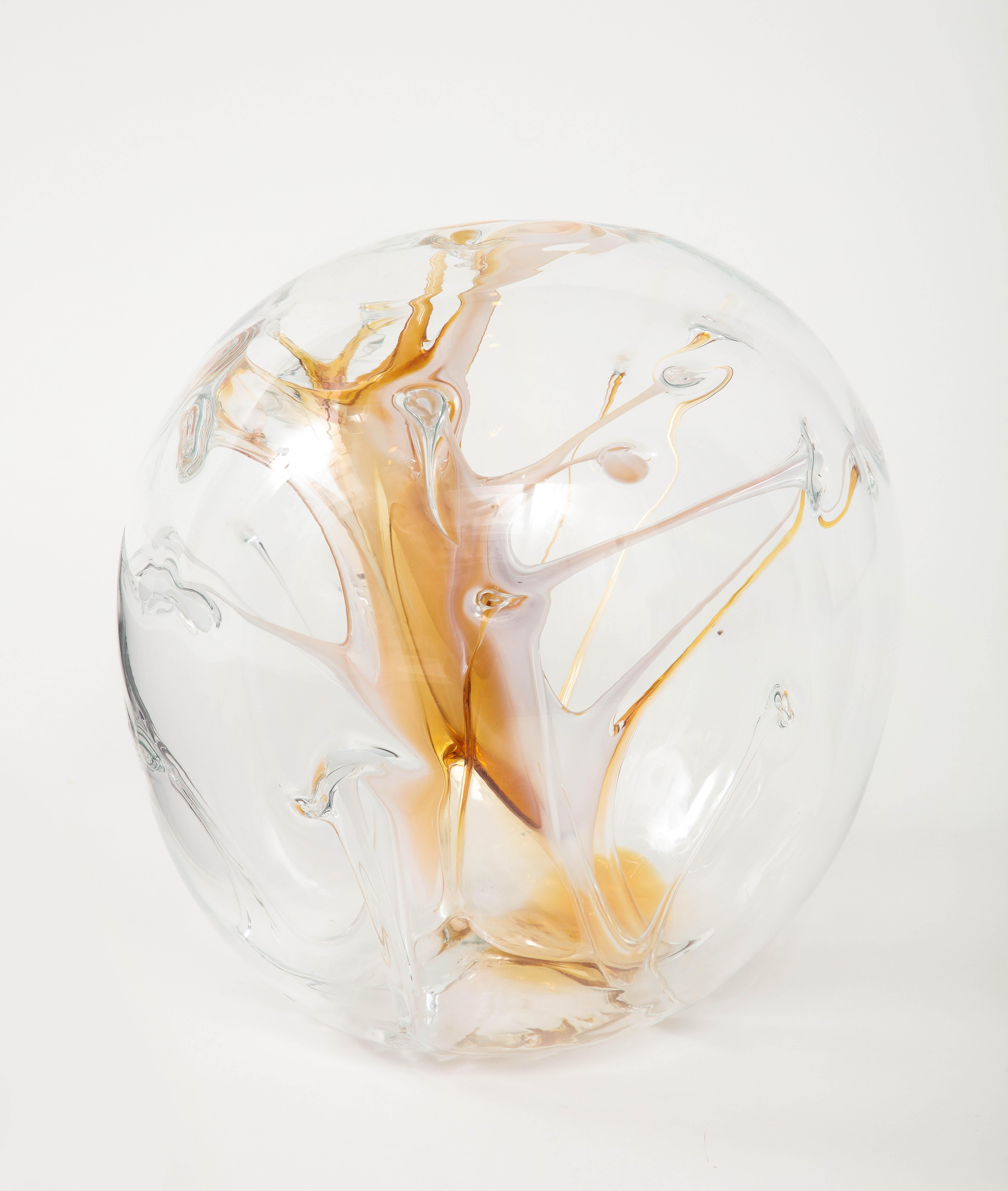 Modern Peter Bramhall Amber, Clear Glass Orb For Sale