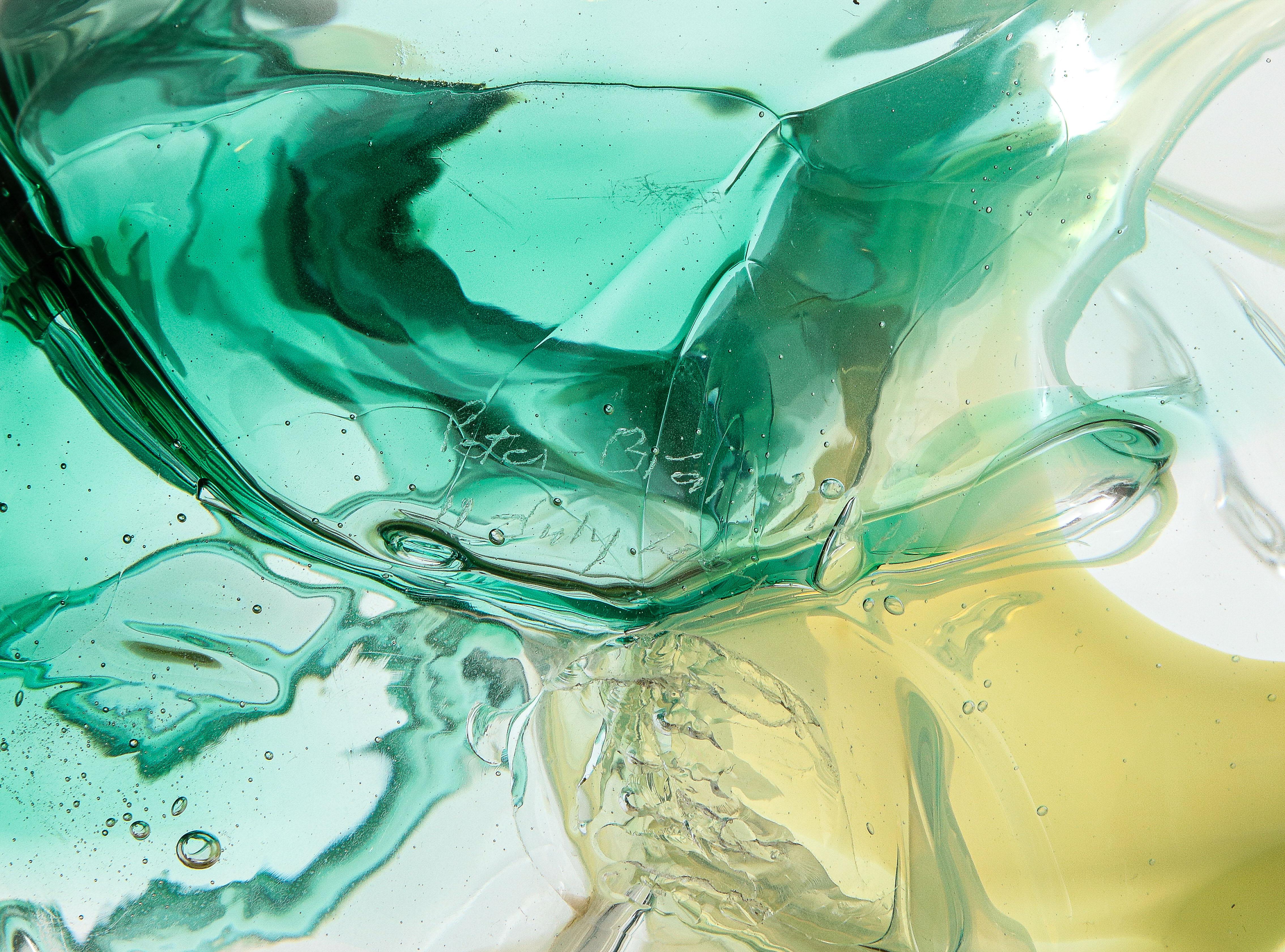 Peter Bramhall Emerald, Ochre Clear Glass Orb 3
