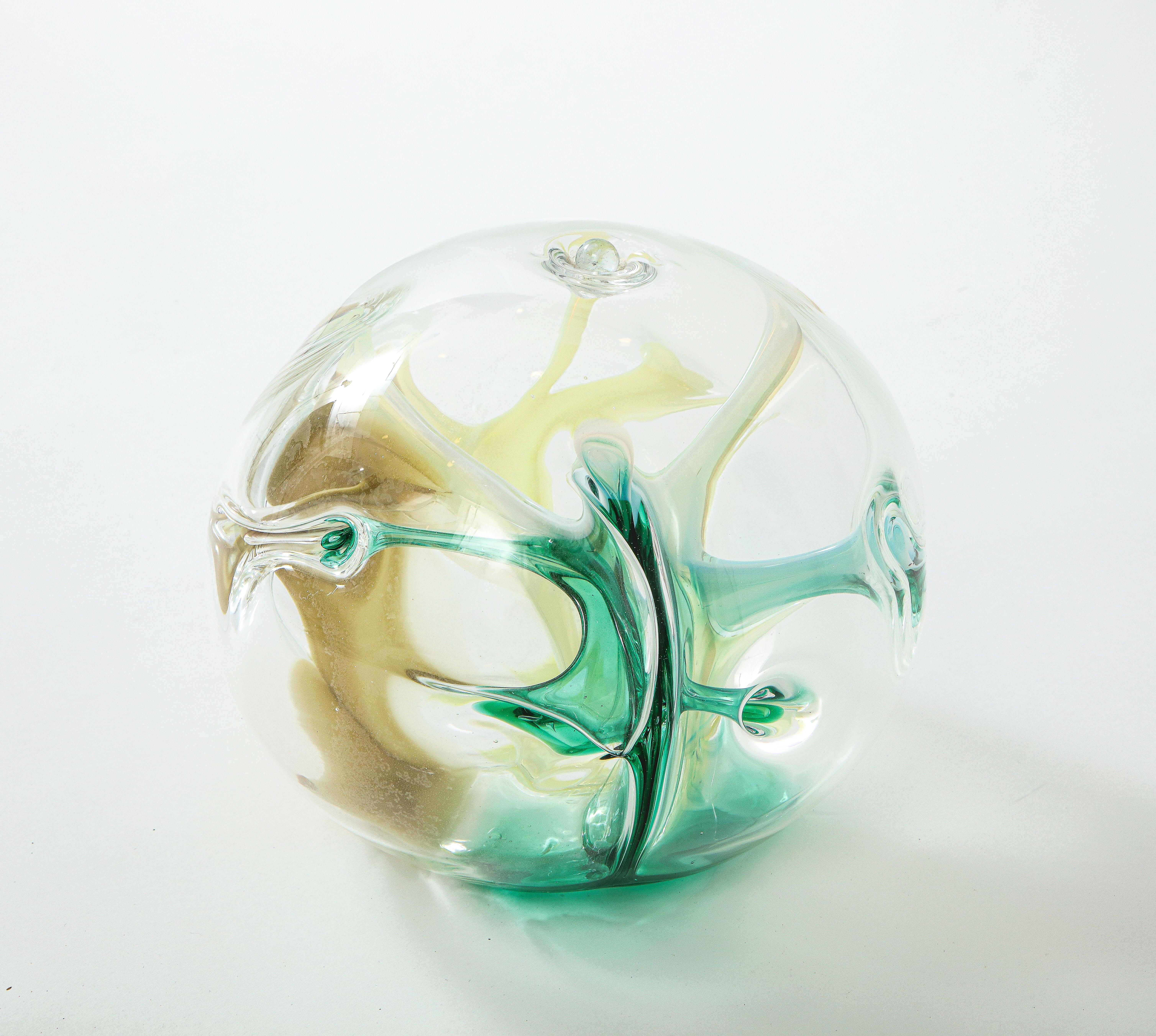 American Peter Bramhall Emerald, Ochre Clear Glass Orb
