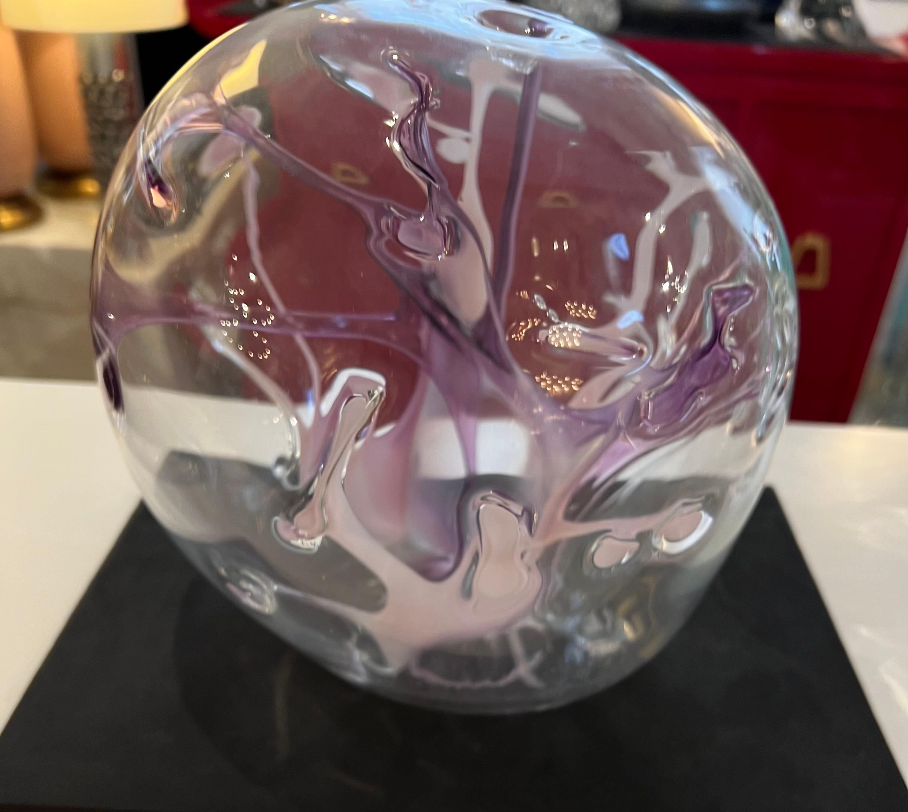Late 20th Century Peter Bramhall Glass 80s Orb Sculpture American For Sale