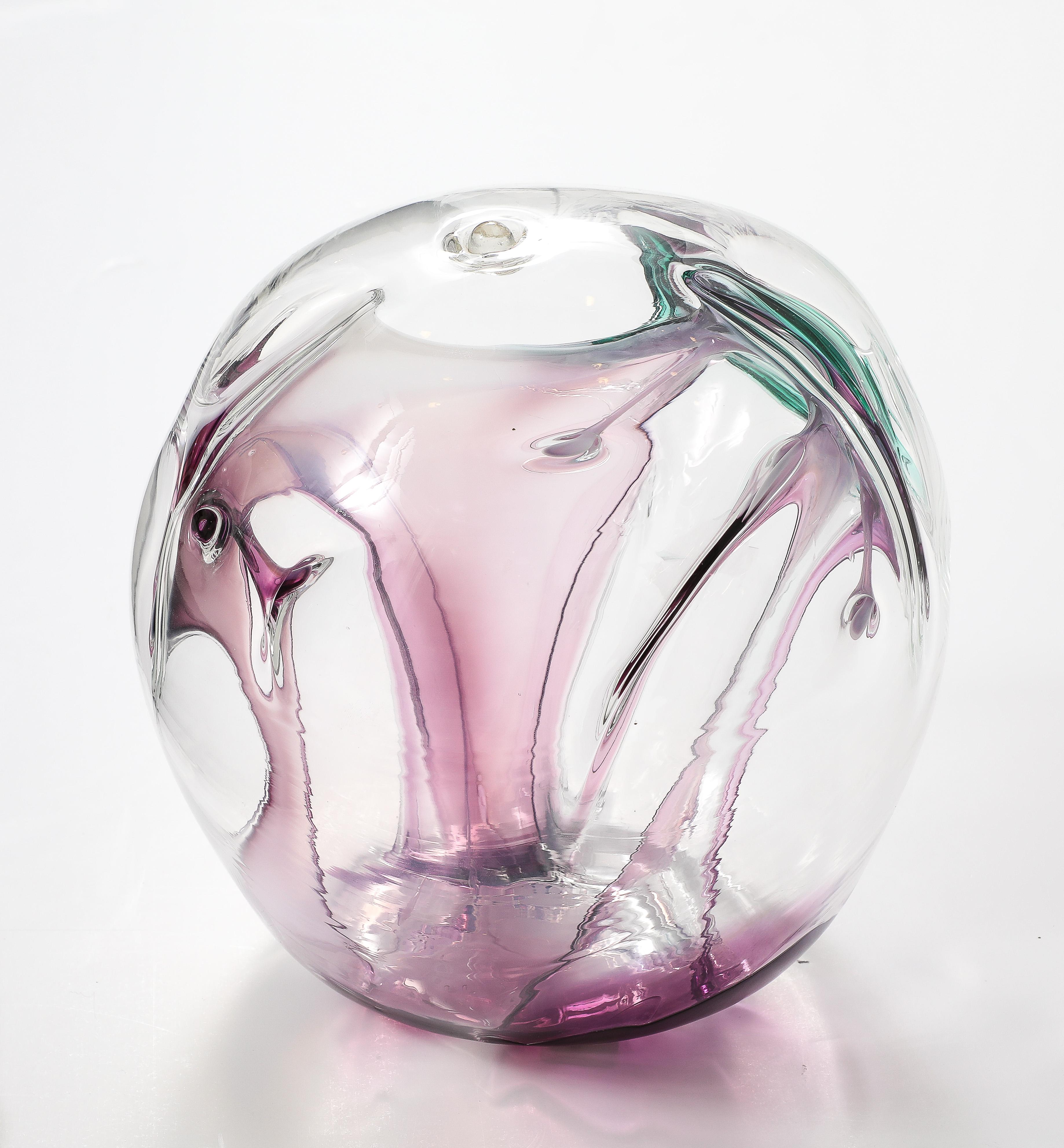 Blown Glass Peter Bramhall Glass Orb sculpture, Dated 1998. For Sale