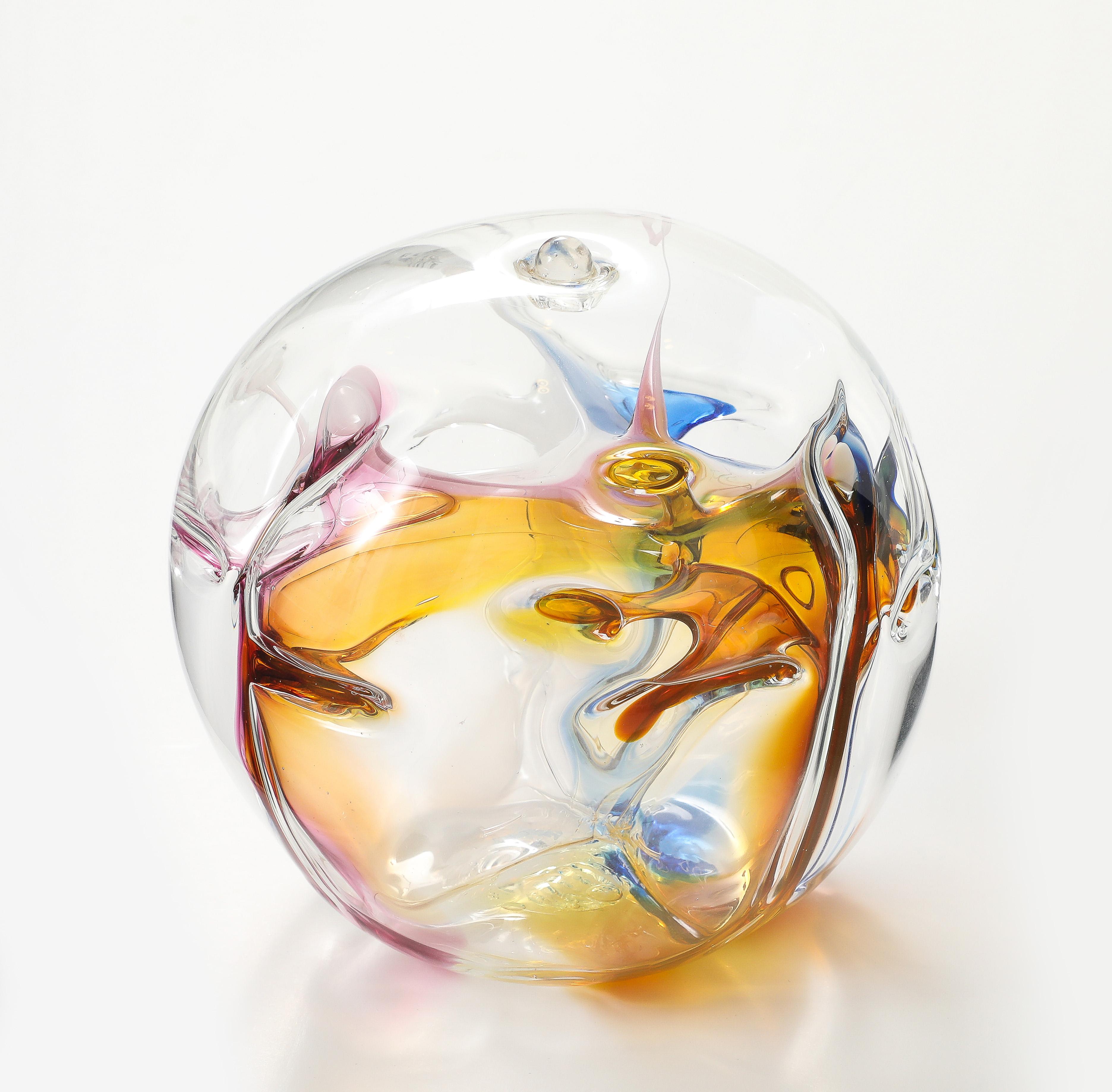 Modern Peter Bramhall Glass orb sculpture, Signed and Dated.