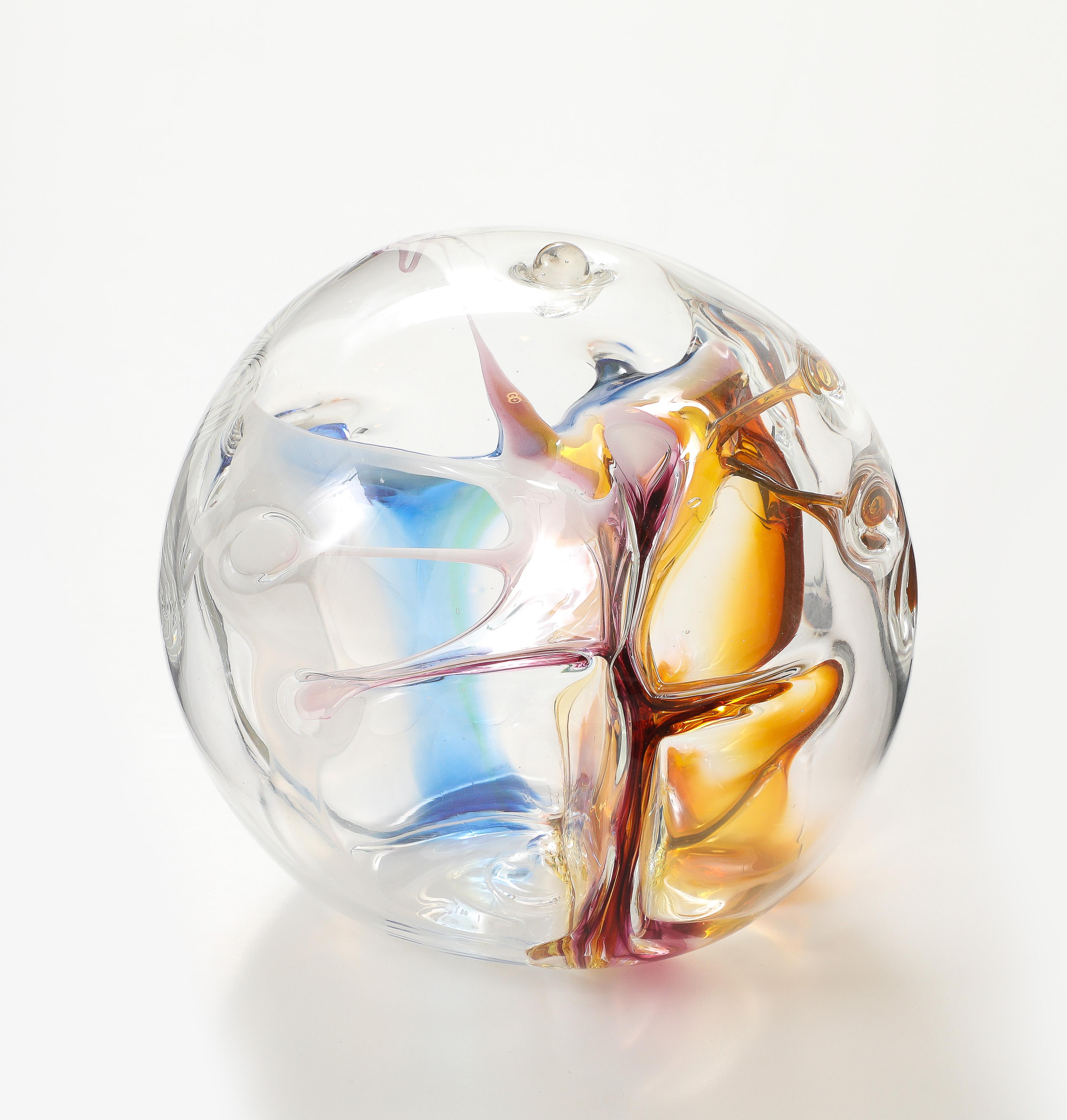 American Peter Bramhall Glass orb sculpture, Signed and Dated.