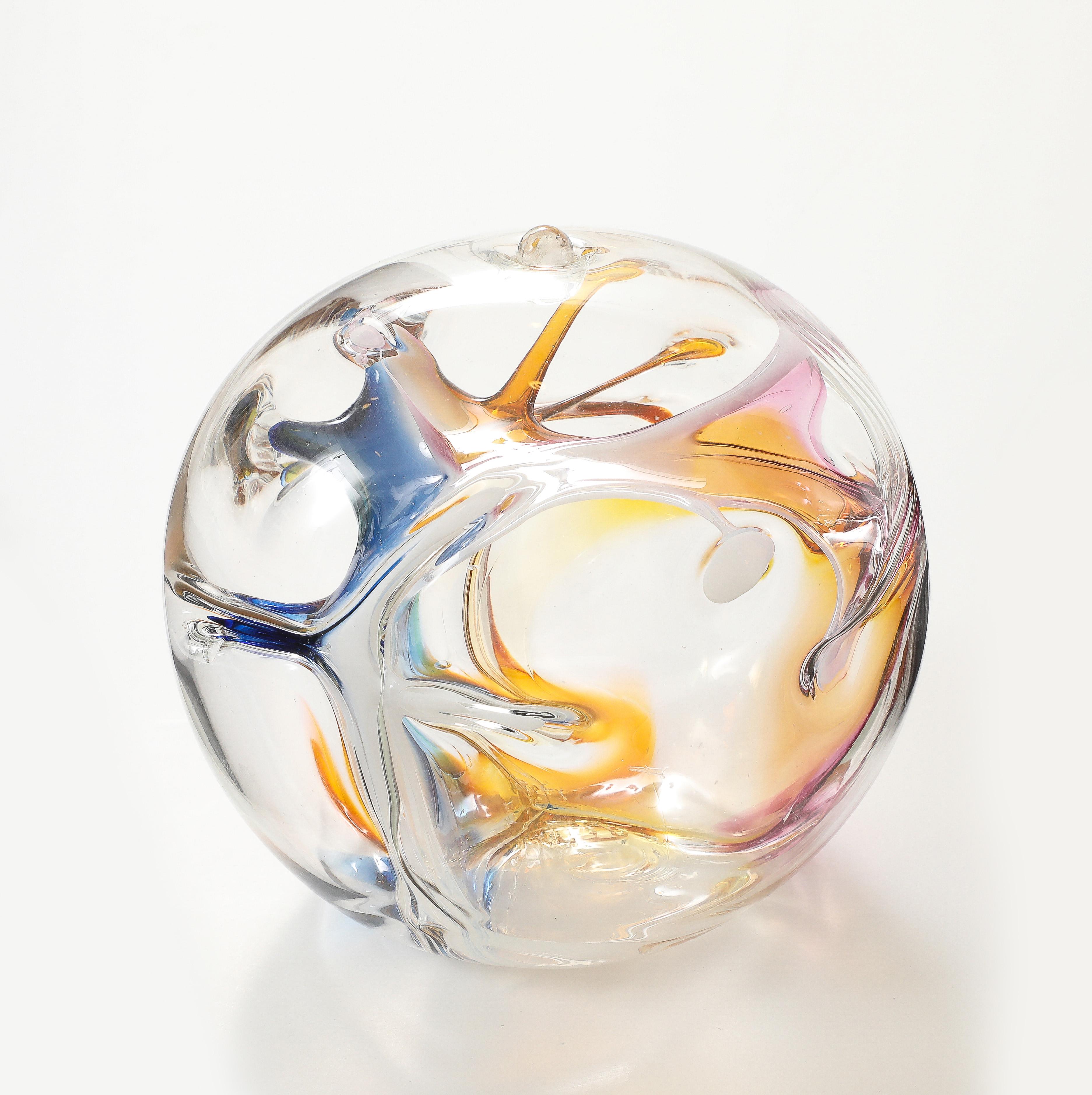 Contemporary Peter Bramhall Glass orb sculpture, Signed and Dated.