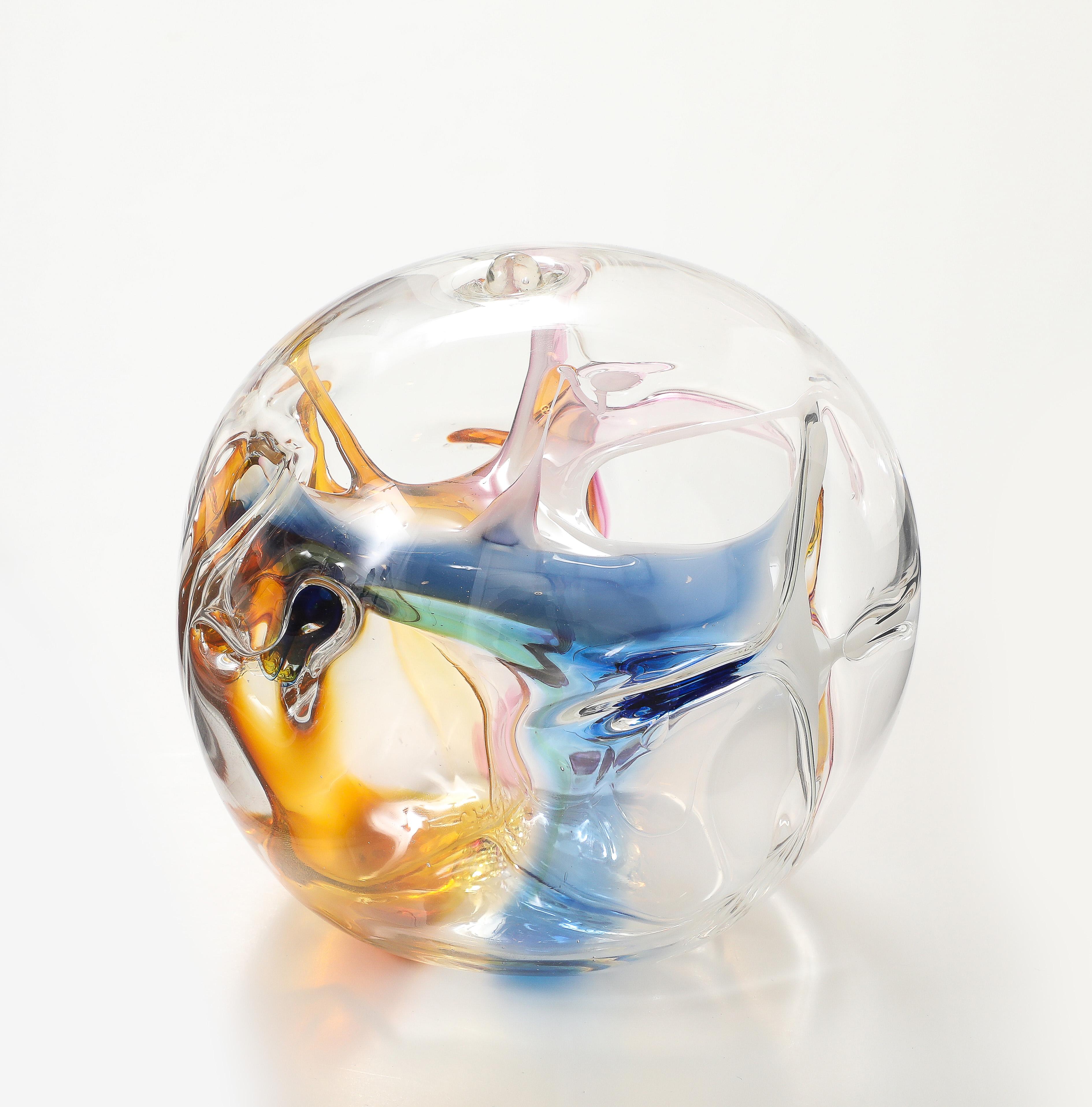 Peter Bramhall Glass orb sculpture, Signed and Dated. 1