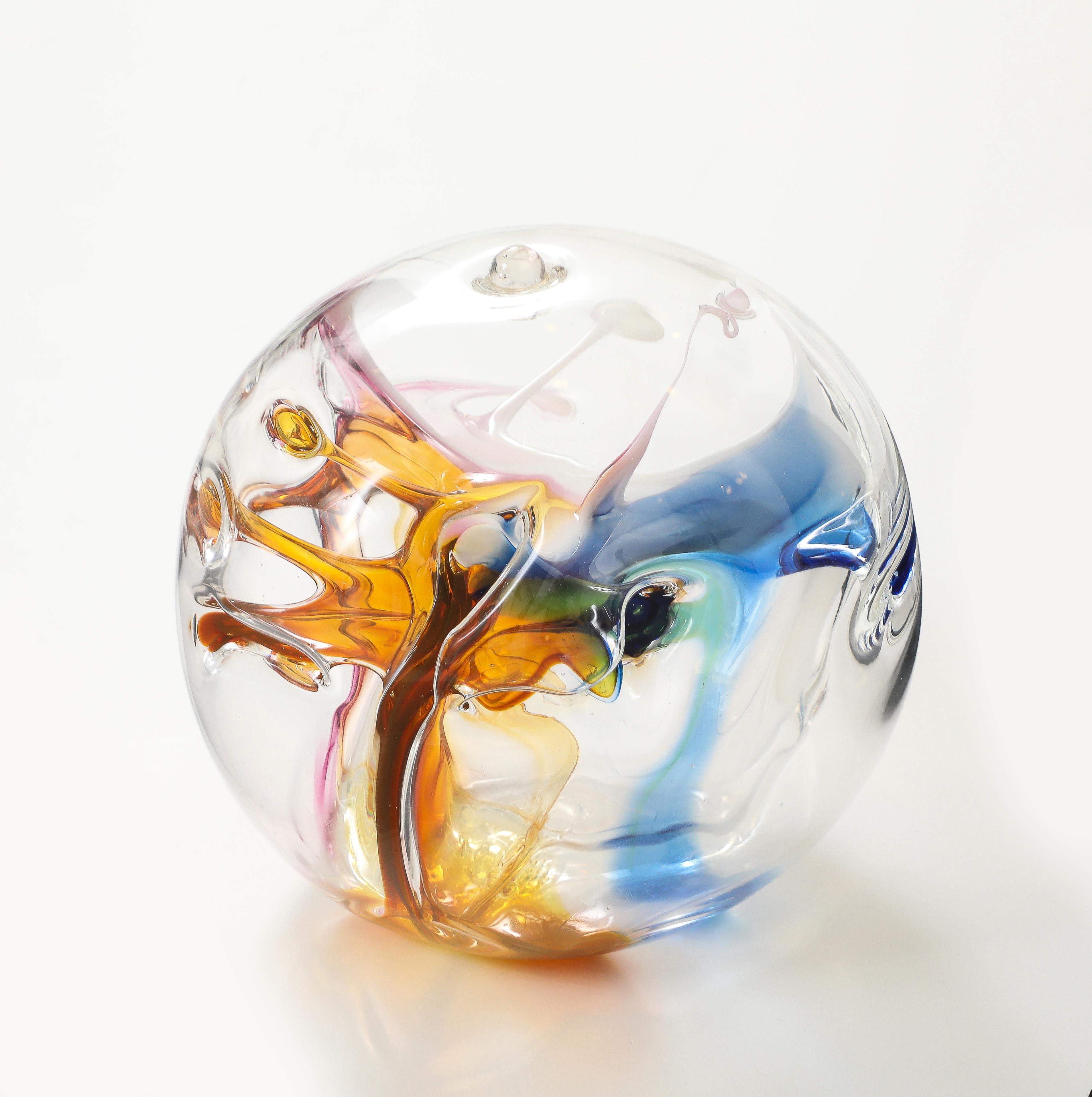 Peter Bramhall Glass orb sculpture, Signed and Dated. 2