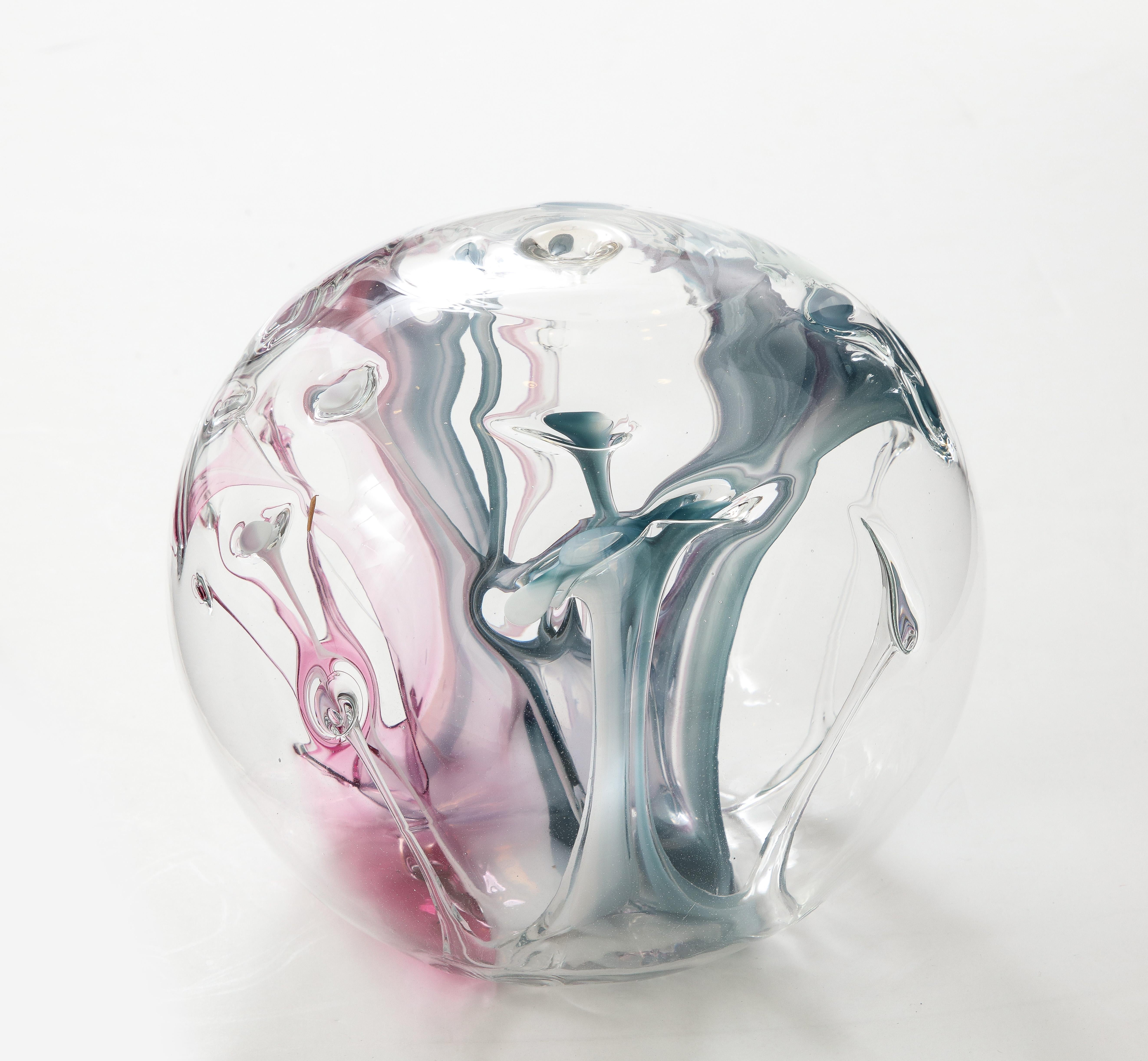 Modern Peter Bramhall Magenta, Blue Glass Orb For Sale