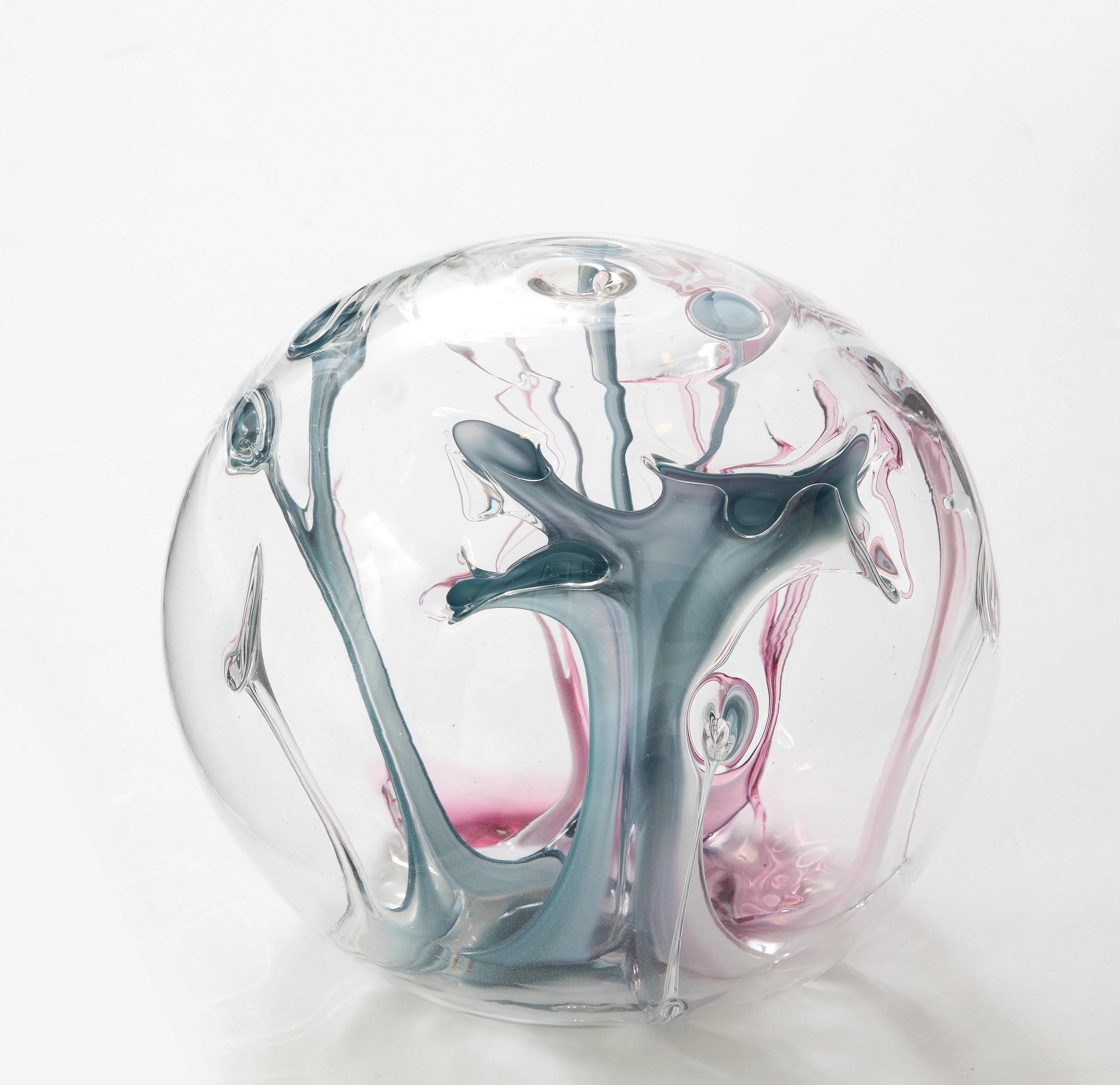 20th Century Peter Bramhall Magenta, Blue Glass Orb For Sale