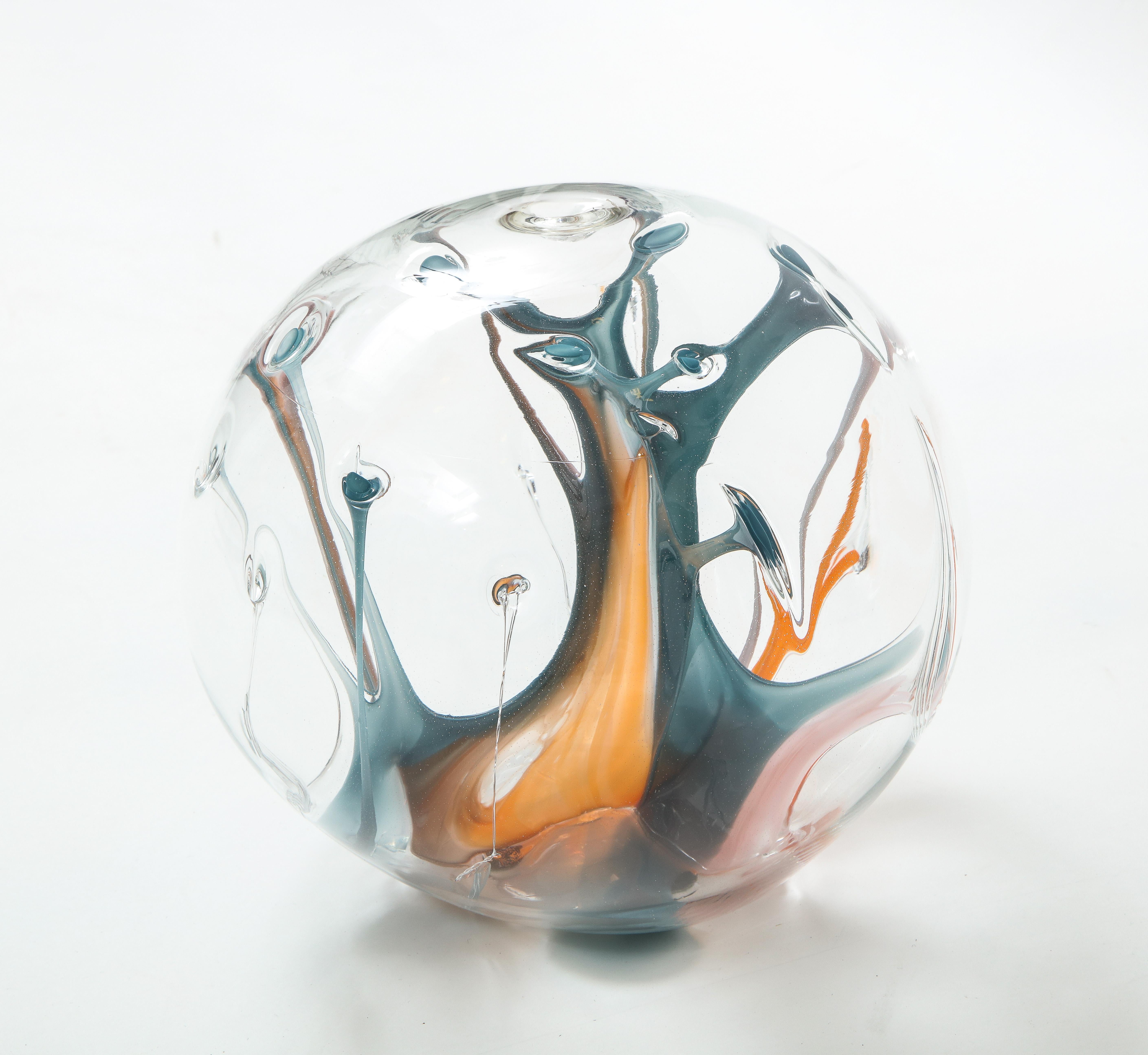 Modern Peter Bramhall Orange, Steel Blue Glass Sculpture