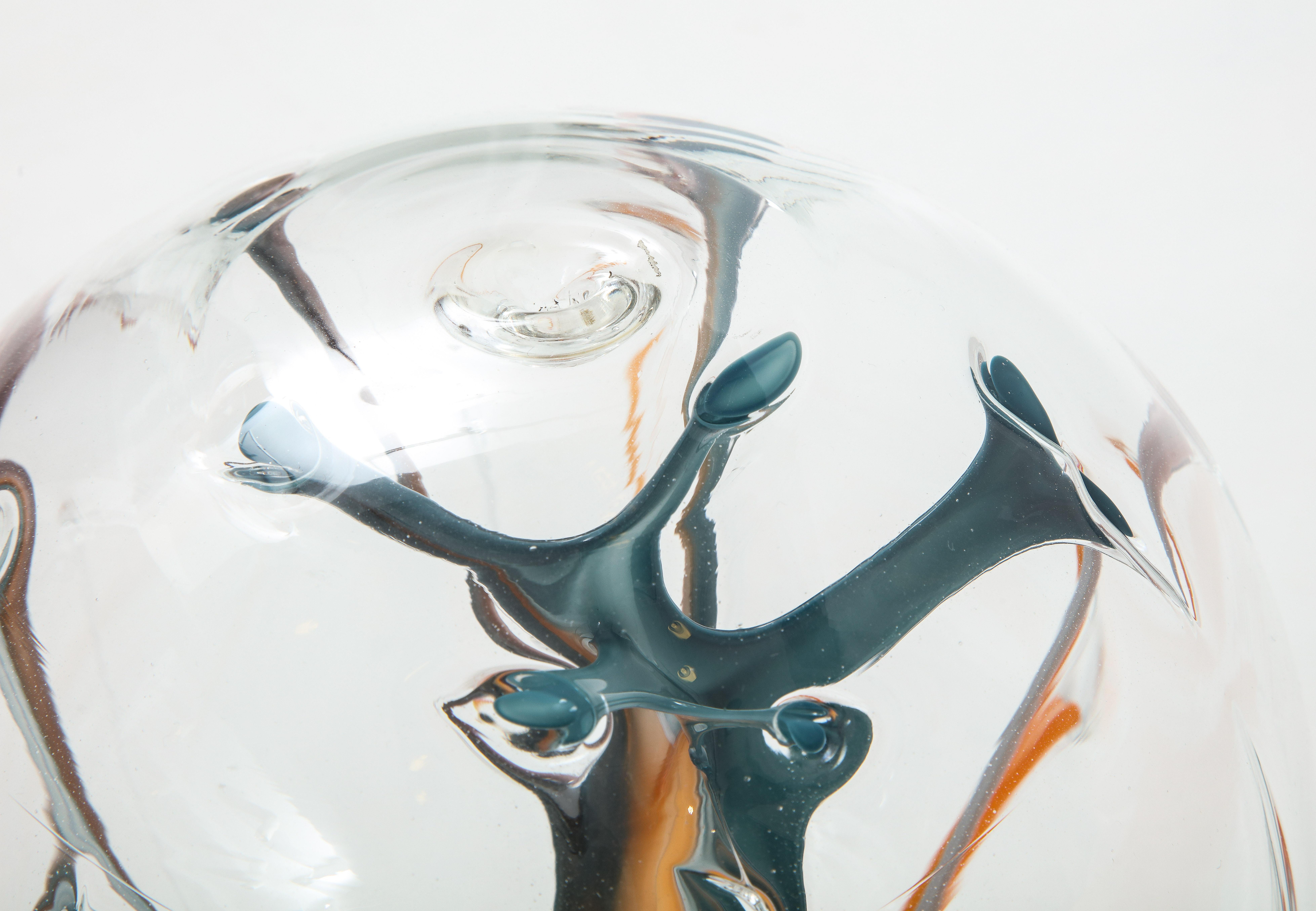 Art Glass Peter Bramhall Orange, Steel Blue Glass Sculpture