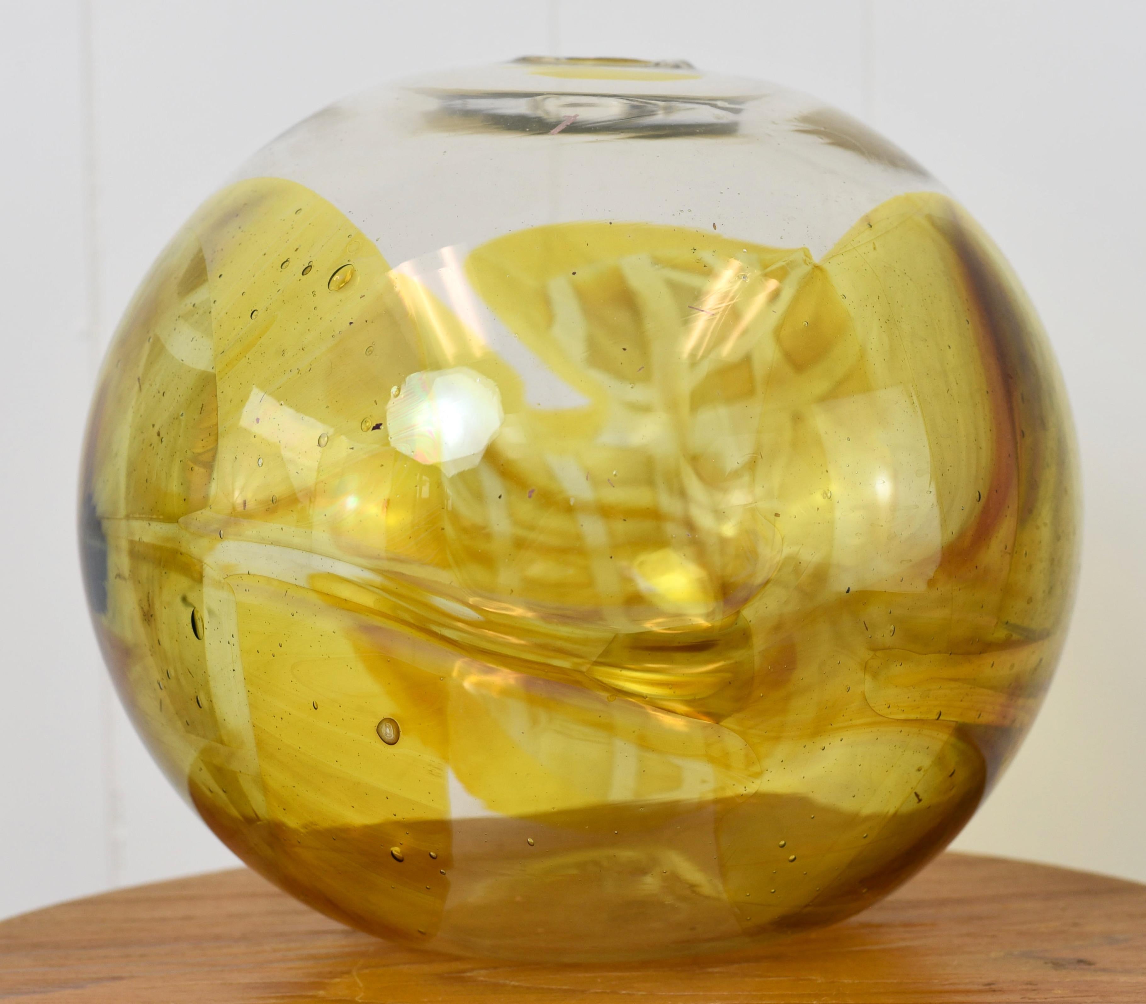 Blown Glass Peter Bramhall Signed Studio Art Glass Orb Vase  For Sale