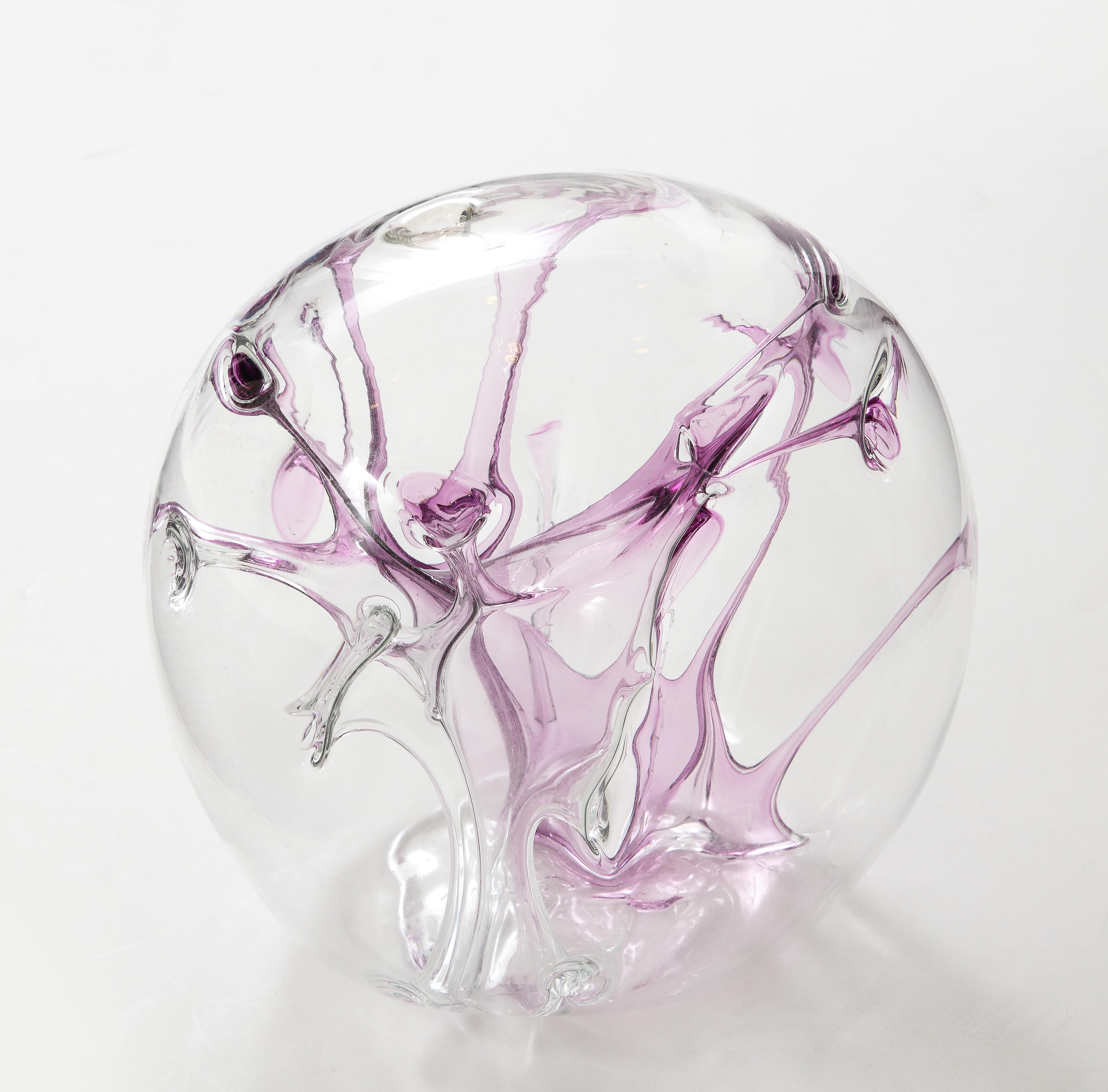 Peter Bramhall Violet, Clear Glass Orb For Sale 3