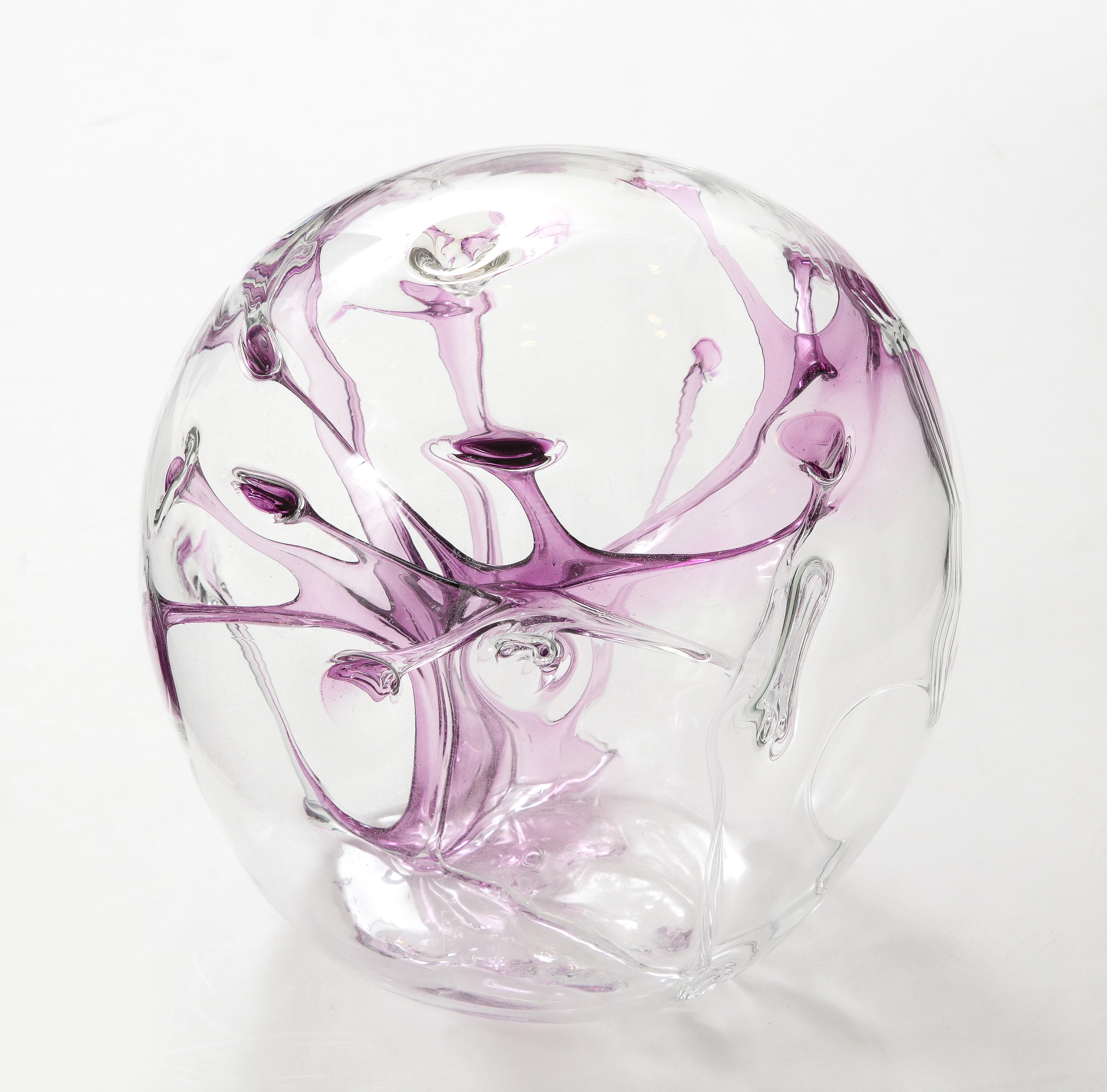 Peter Bramhall Violet, Clear Glass Orb For Sale 3