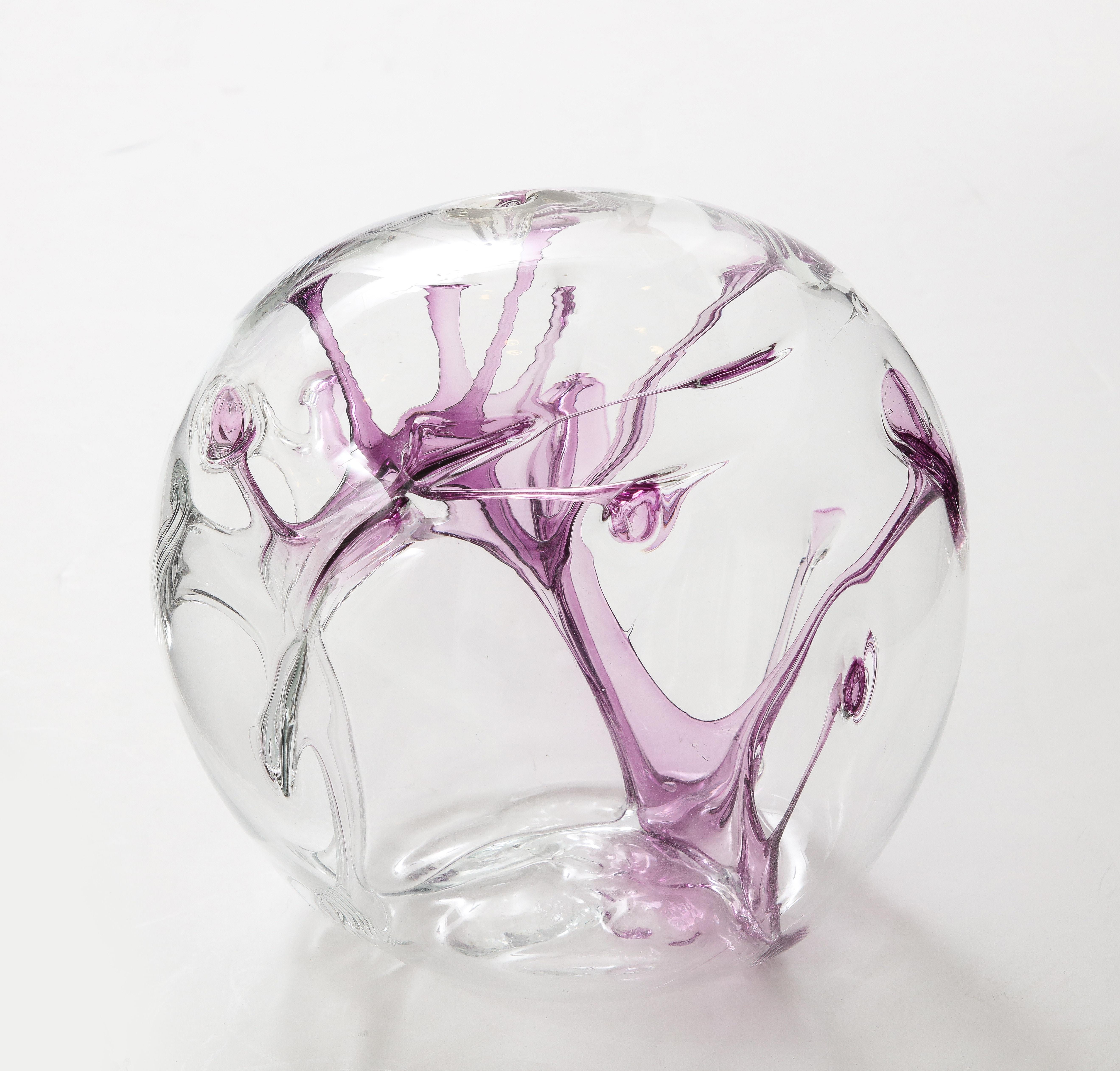 Modern Peter Bramhall Violet, Clear Glass Orb For Sale