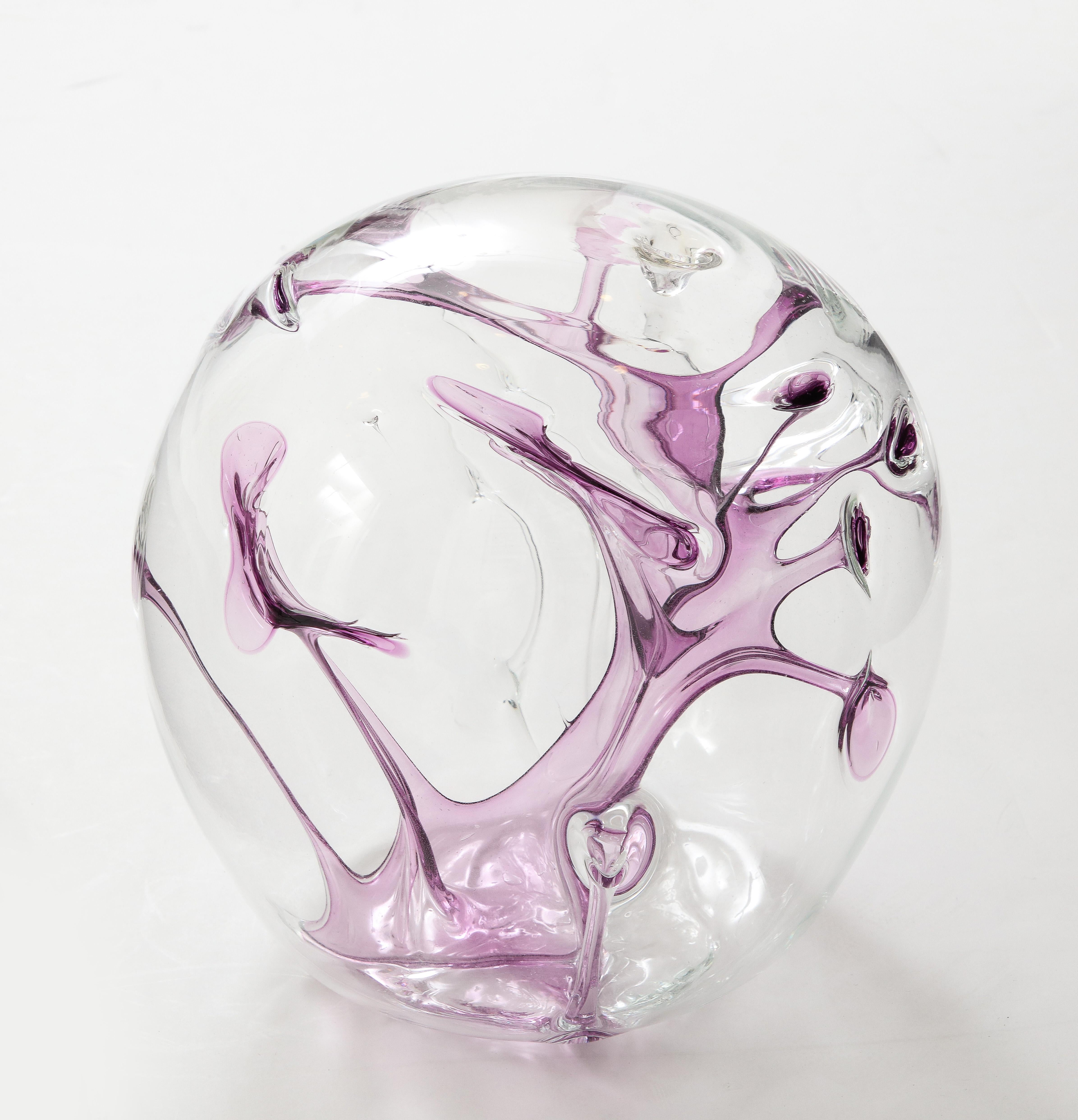 Peter Bramhall Violet, Clear Glass Orb In Excellent Condition For Sale In New York, NY