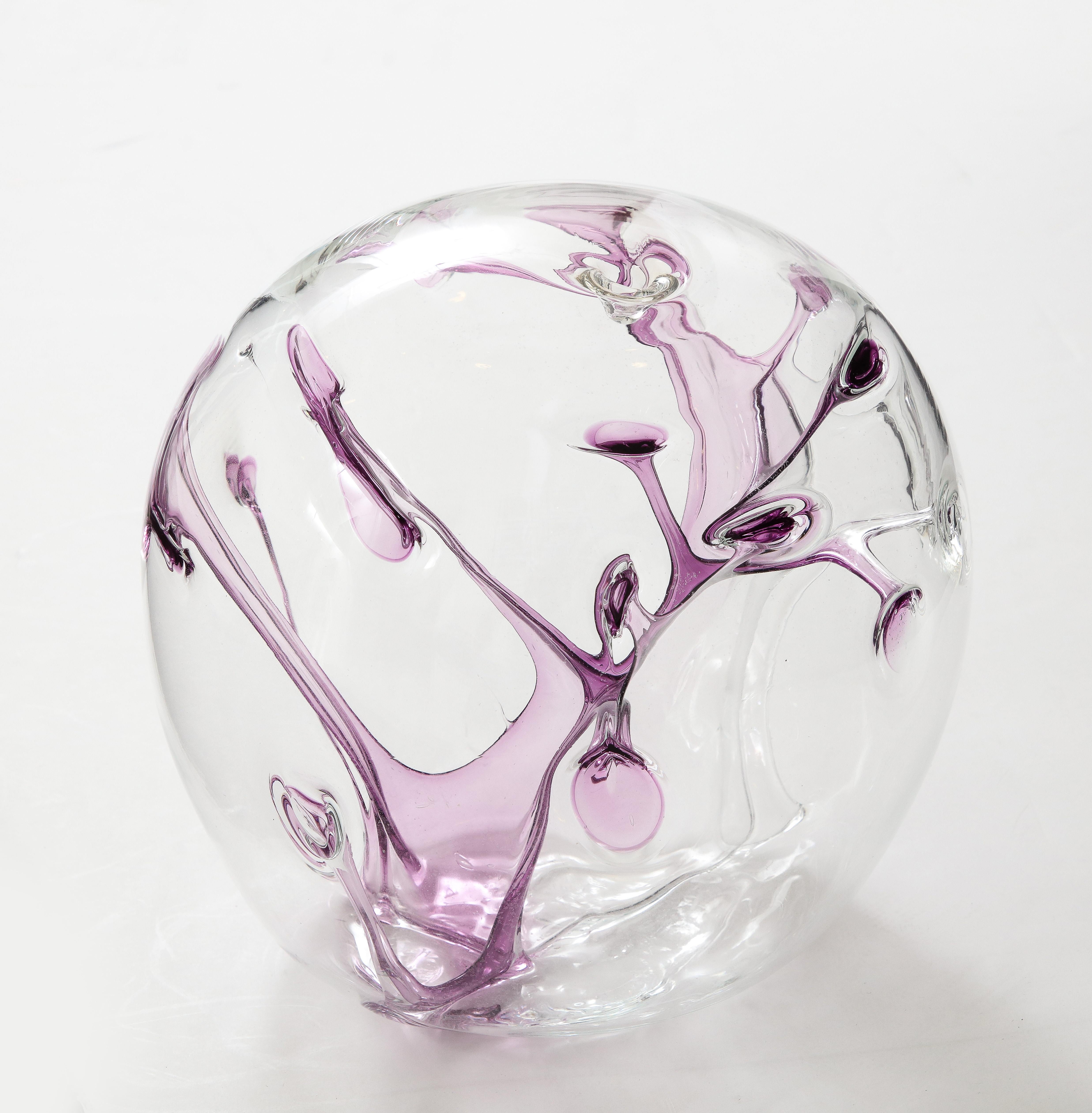 Peter Bramhall Violet, Clear Glass Orb For Sale 2
