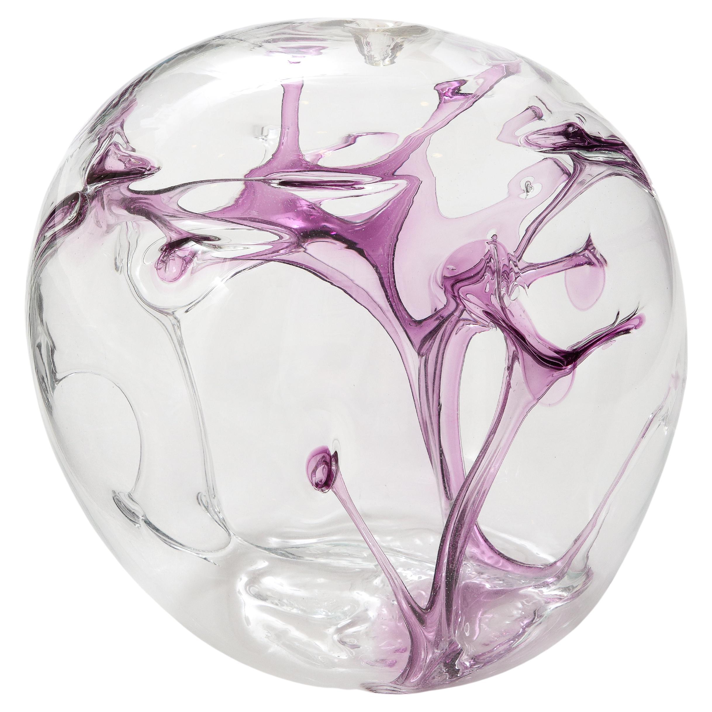 Peter Bramhall Violet, Clear Glass Orb For Sale