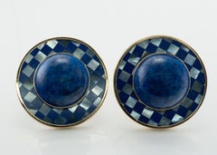 Peter Brams Lapis Lazuli Earrings Mother of Pearl 14K Gold