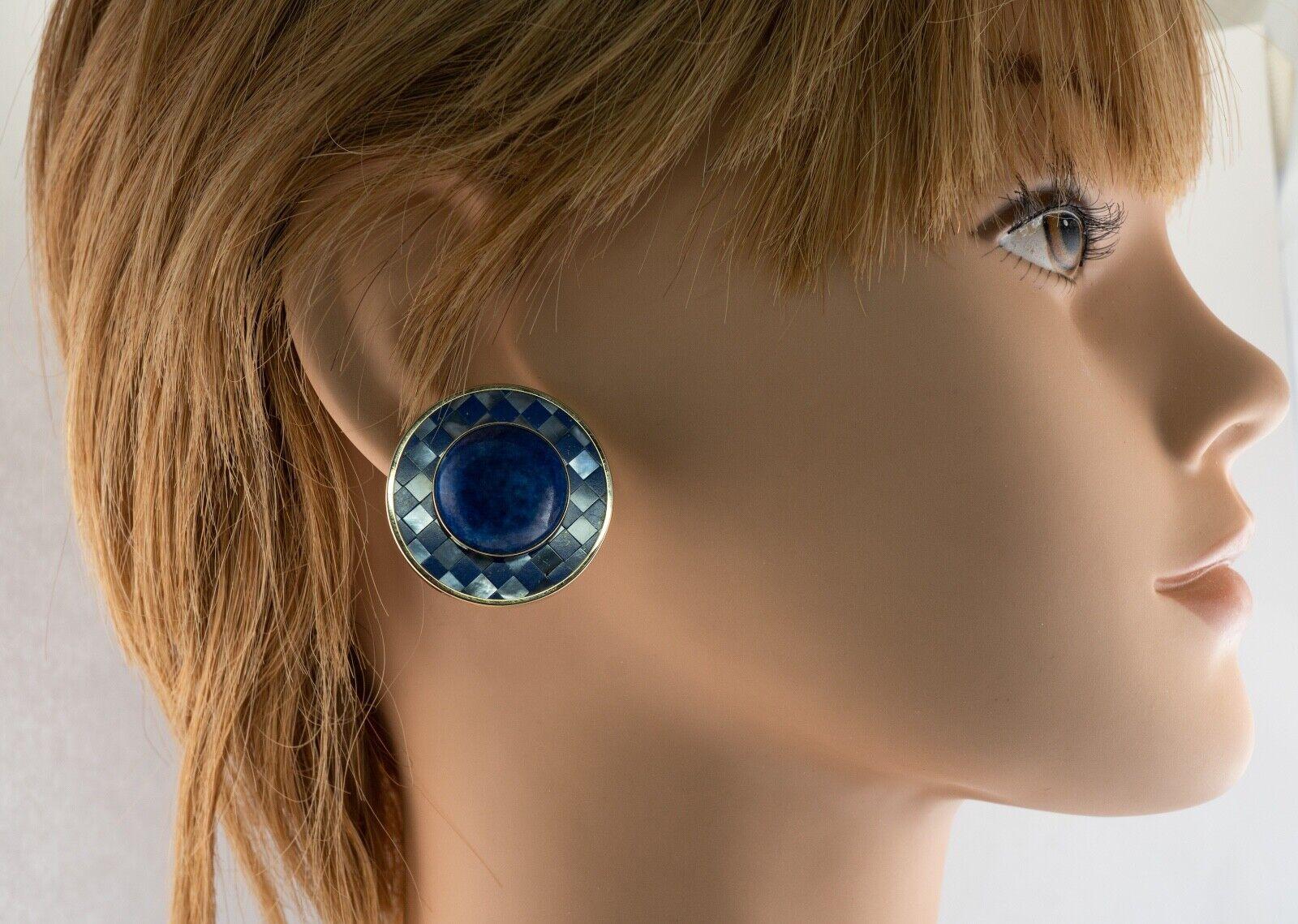 Women's Peter Brams Lapis Lazuli Earrings Mother of Pearl 14K Gold For Sale