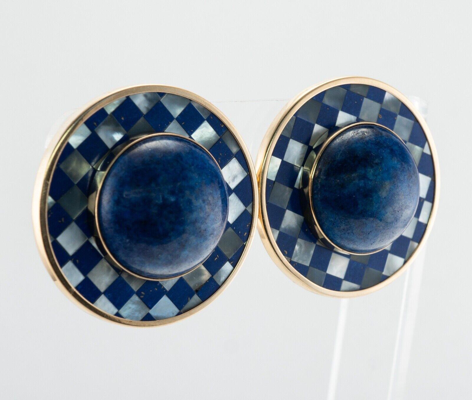 Peter Brams Lapis Lazuli Earrings Mother of Pearl 14K Gold For Sale 2