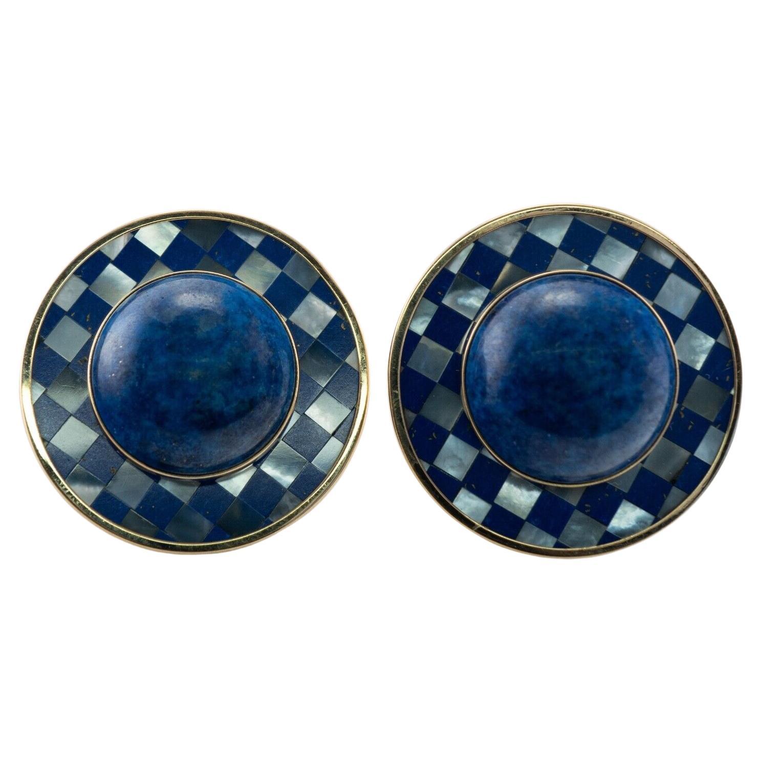 Peter Brams Lapis Lazuli Earrings Mother of Pearl 14K Gold For Sale