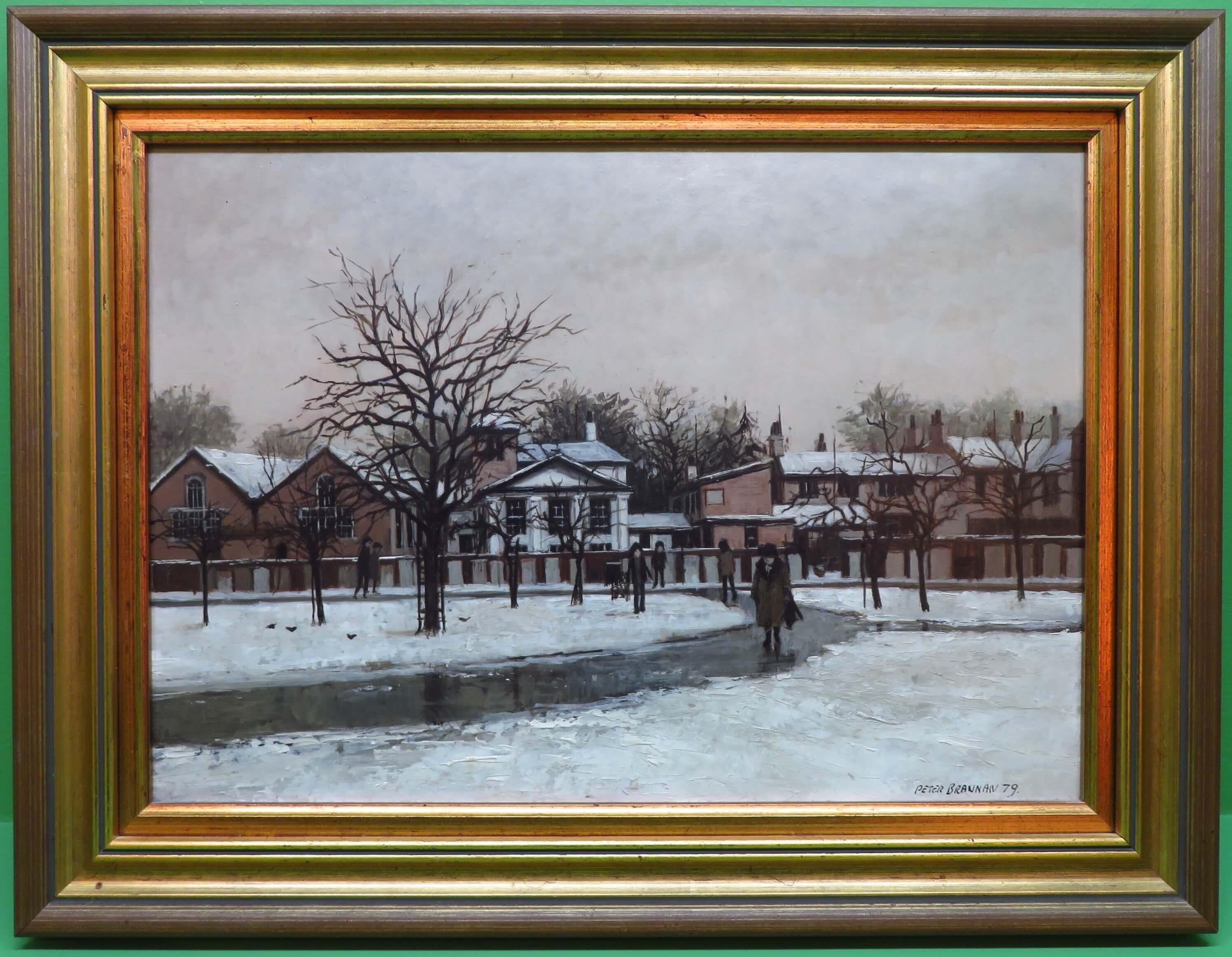 Peter Brannan  Landscape Painting - ORIGINAL English Mid 20th Century IMPRESSIONIST WINTER Snow Scene NEWARK NOTTS.
