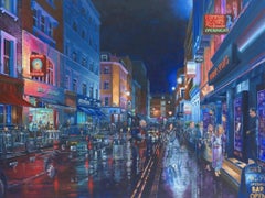 "Ronnie Scotts" Fifth St - Londres realismo paisaje urbano pintura al óleo Original