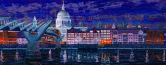 St Paul's and Millennium Bridge - London cityscape landscape painting modern art