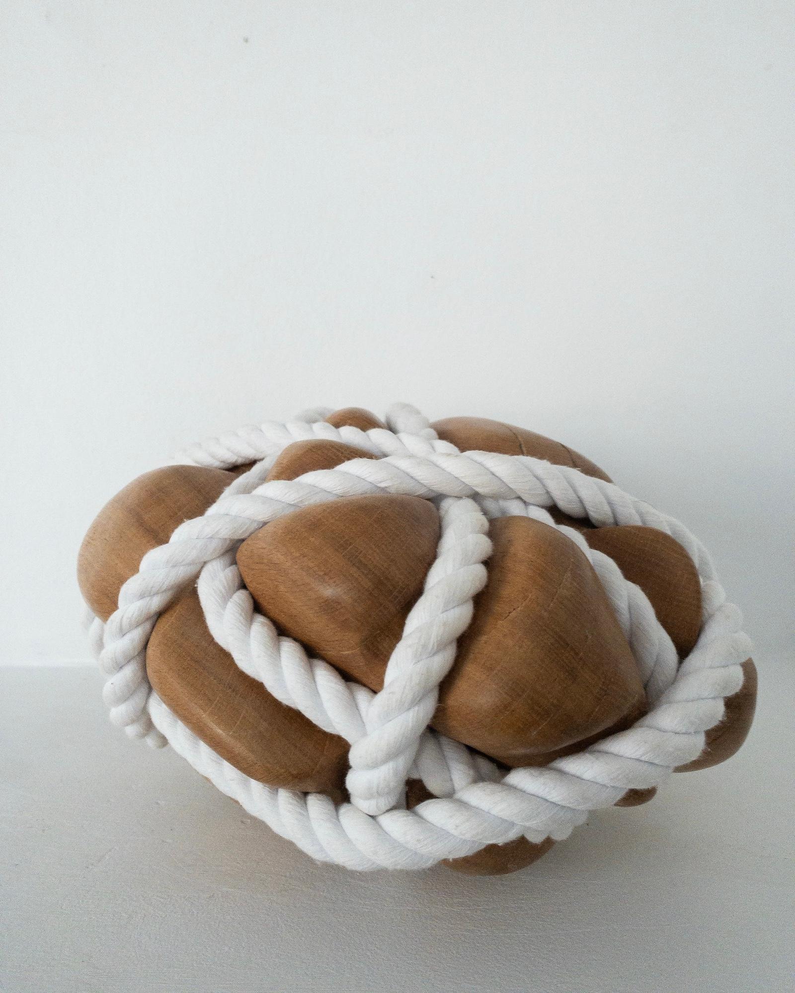 Bound Heart by Peter Brooke-Ball - Cord and oak wood sculpture, abstract, sense For Sale 9