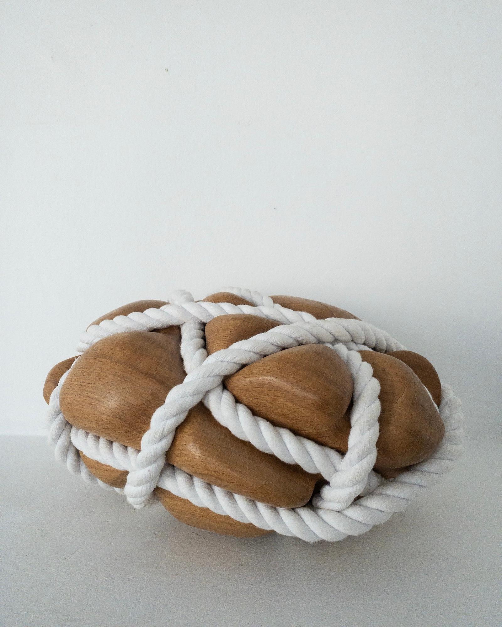 Bound Heart by Peter Brooke-Ball - Cord and oak wood sculpture, abstract, sense in vendita 10