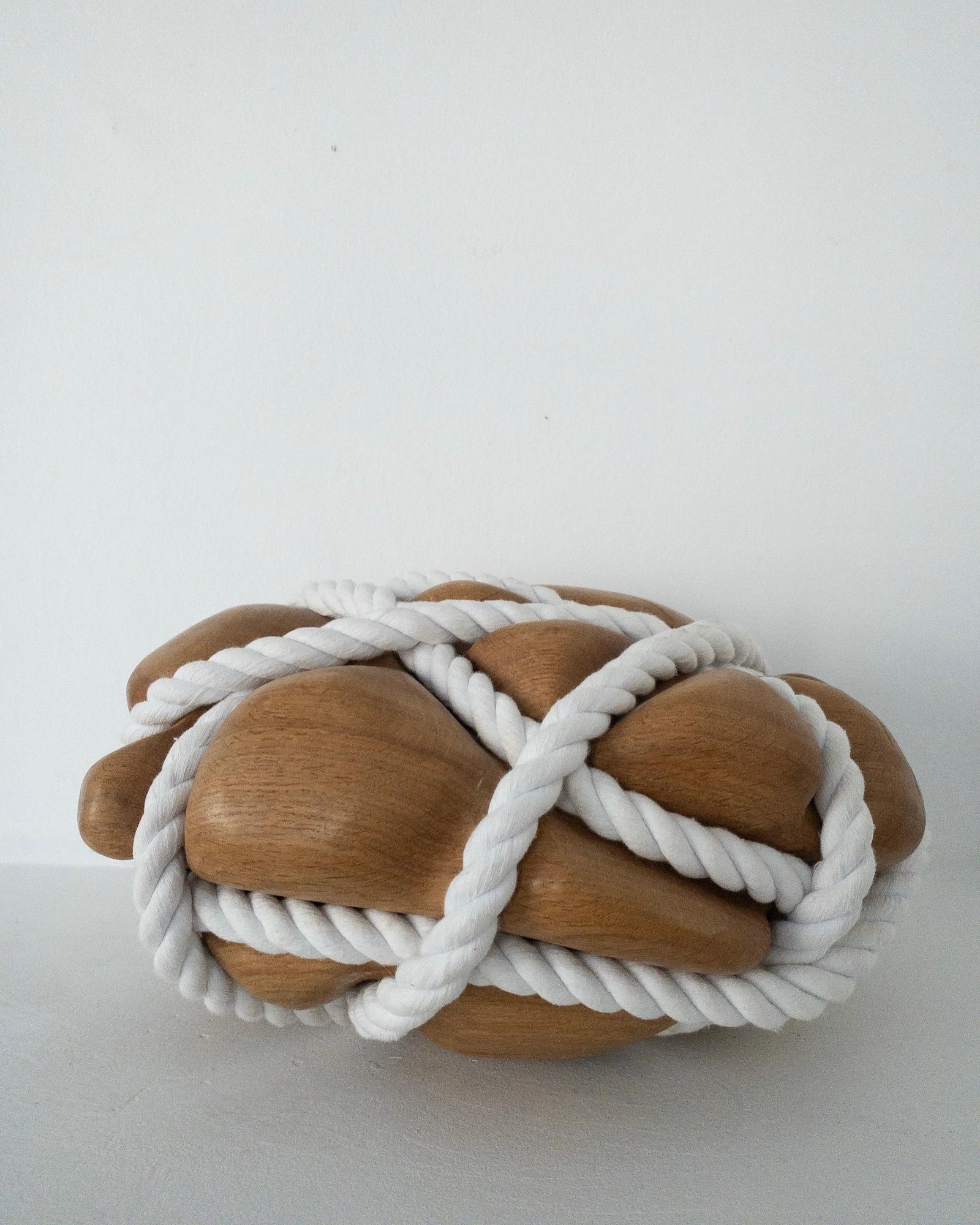 Bound Heart by Peter Brooke-Ball - Cord and oak wood sculpture, abstract, sense in vendita 11