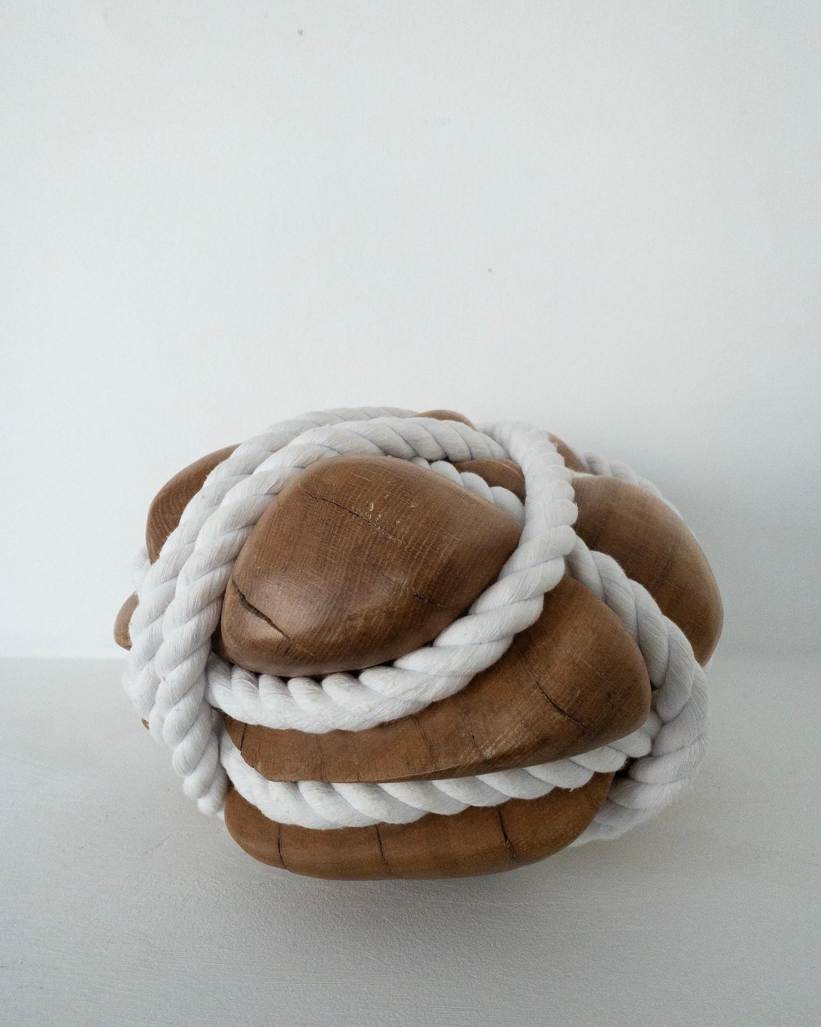 Bound Heart by Peter Brooke-Ball - Cord and oak wood sculpture, abstract, sense in vendita 12