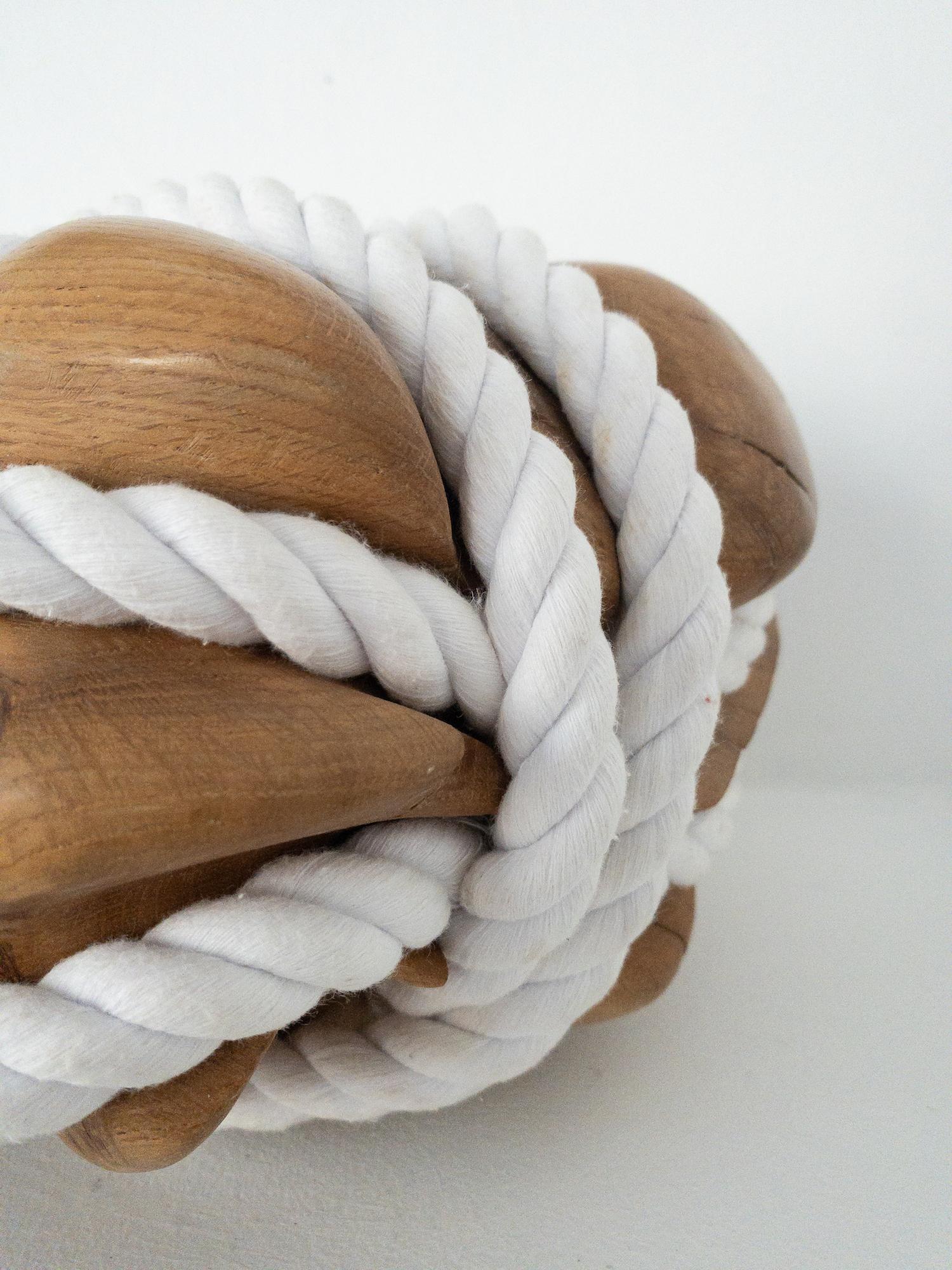 Bound Heart by Peter Brooke-Ball - Cord and oak wood sculpture, abstract, sense For Sale 13