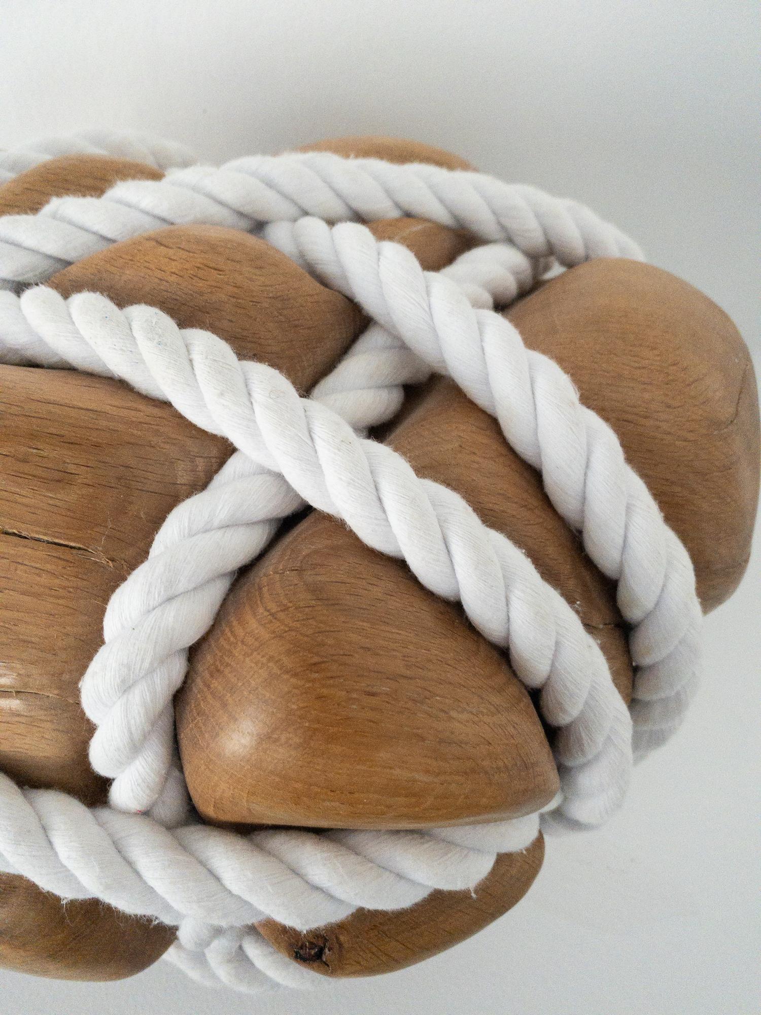 Bound Heart by Peter Brooke-Ball - Cord and oak wood sculpture, abstract, sense For Sale 14