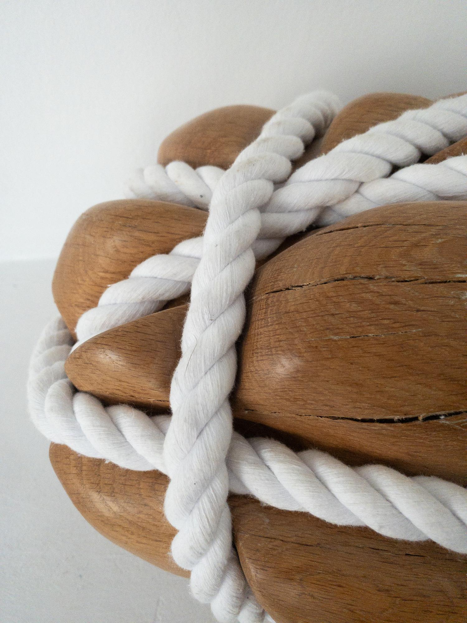 Bound Heart by Peter Brooke-Ball - Cord and oak wood sculpture, abstract, sense in vendita 15
